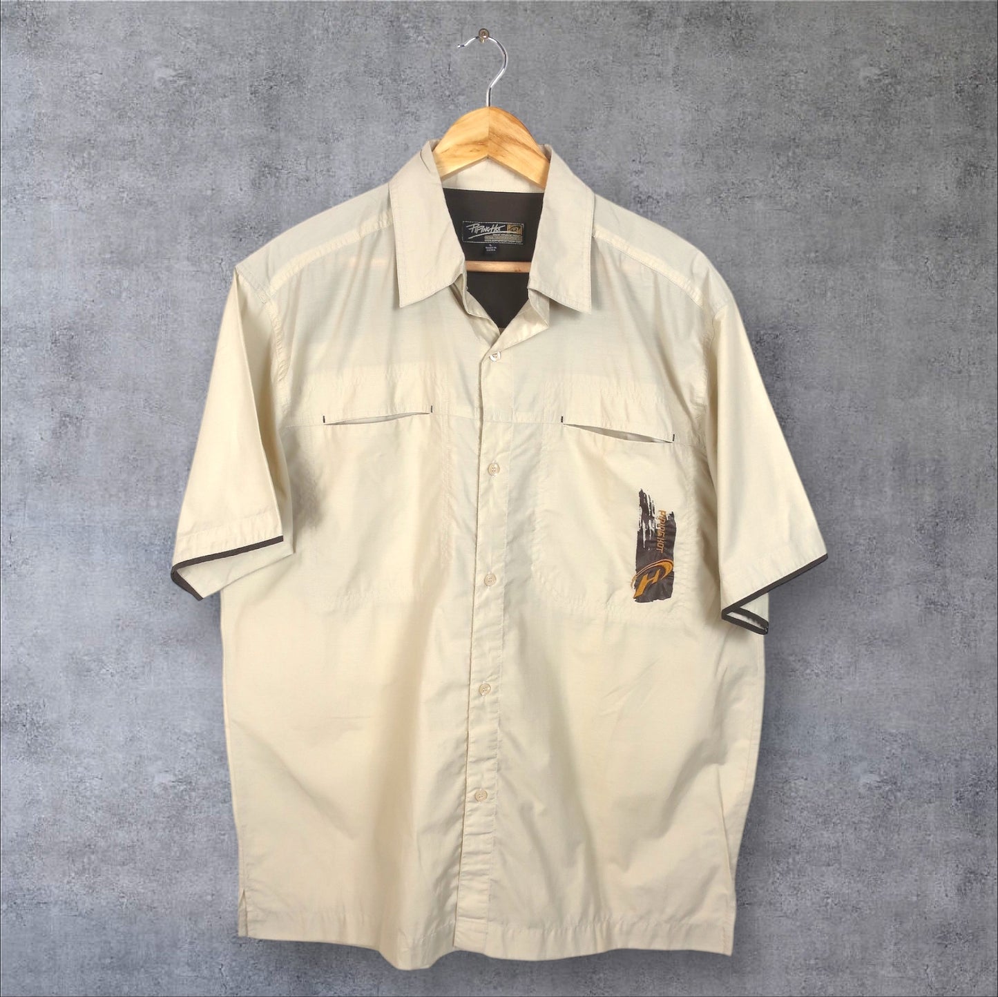 VINTAGE PIPING HOT BUTTON-UP SHIRT - L