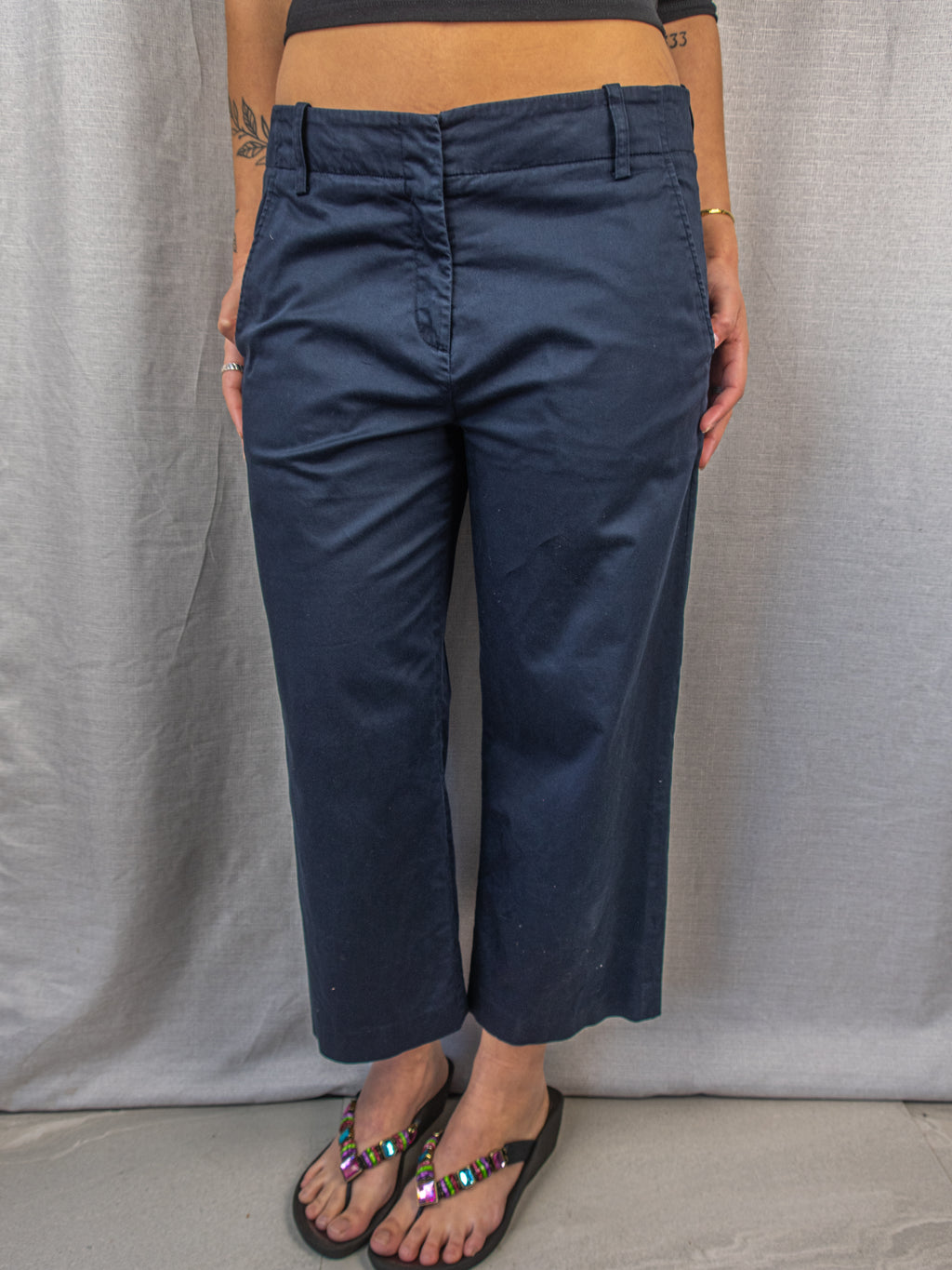 Y2K Jigsaw Capri Pants - Navy Tailored Fit - Size 12