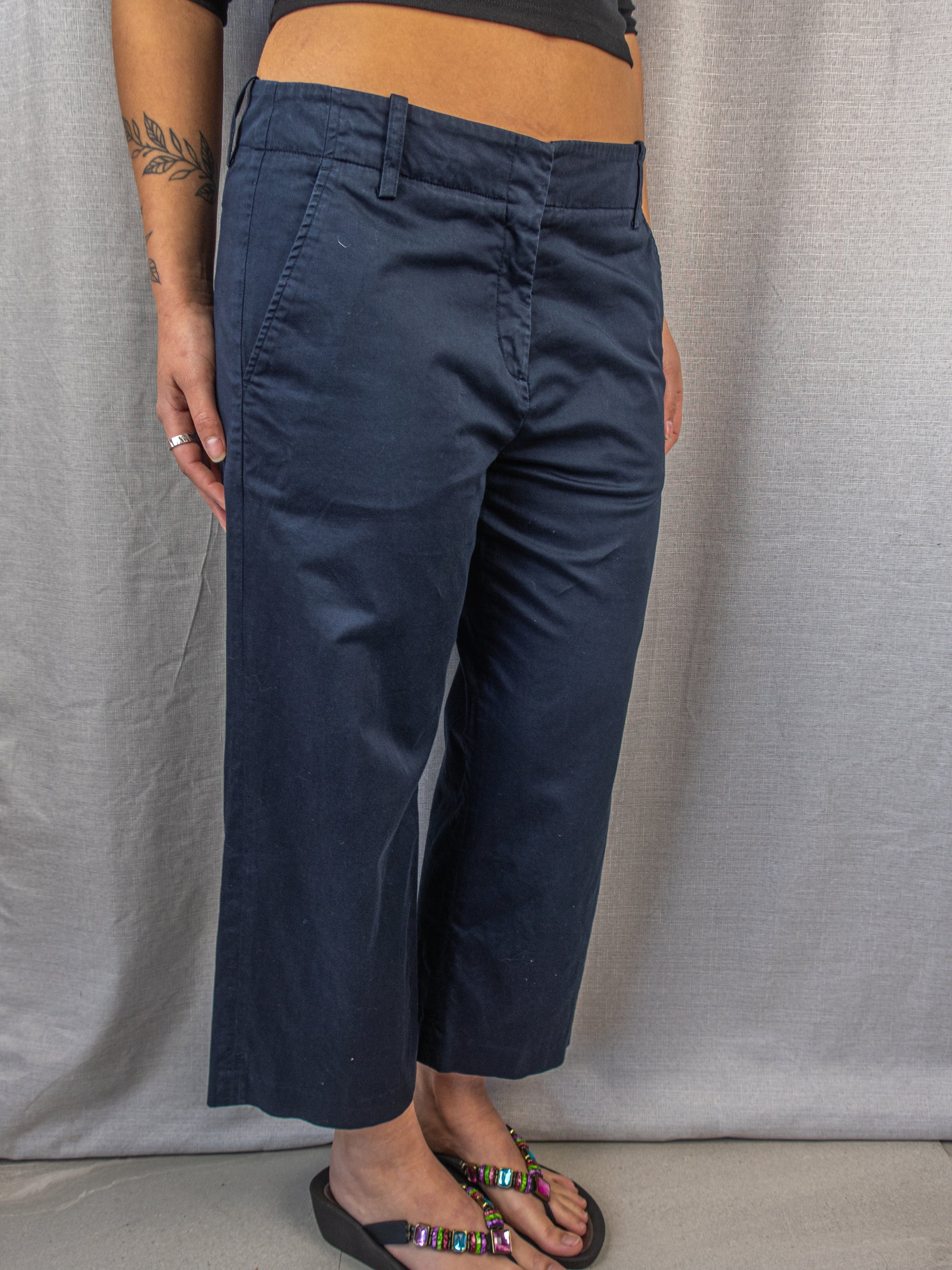 Y2K Jigsaw Capri Pants - Navy Tailored Fit - Size 12