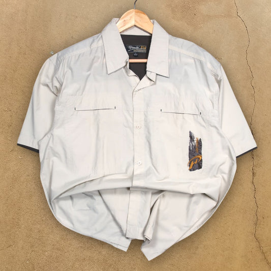VINTAGE PIPING HOT BUTTON-UP SHIRT - L