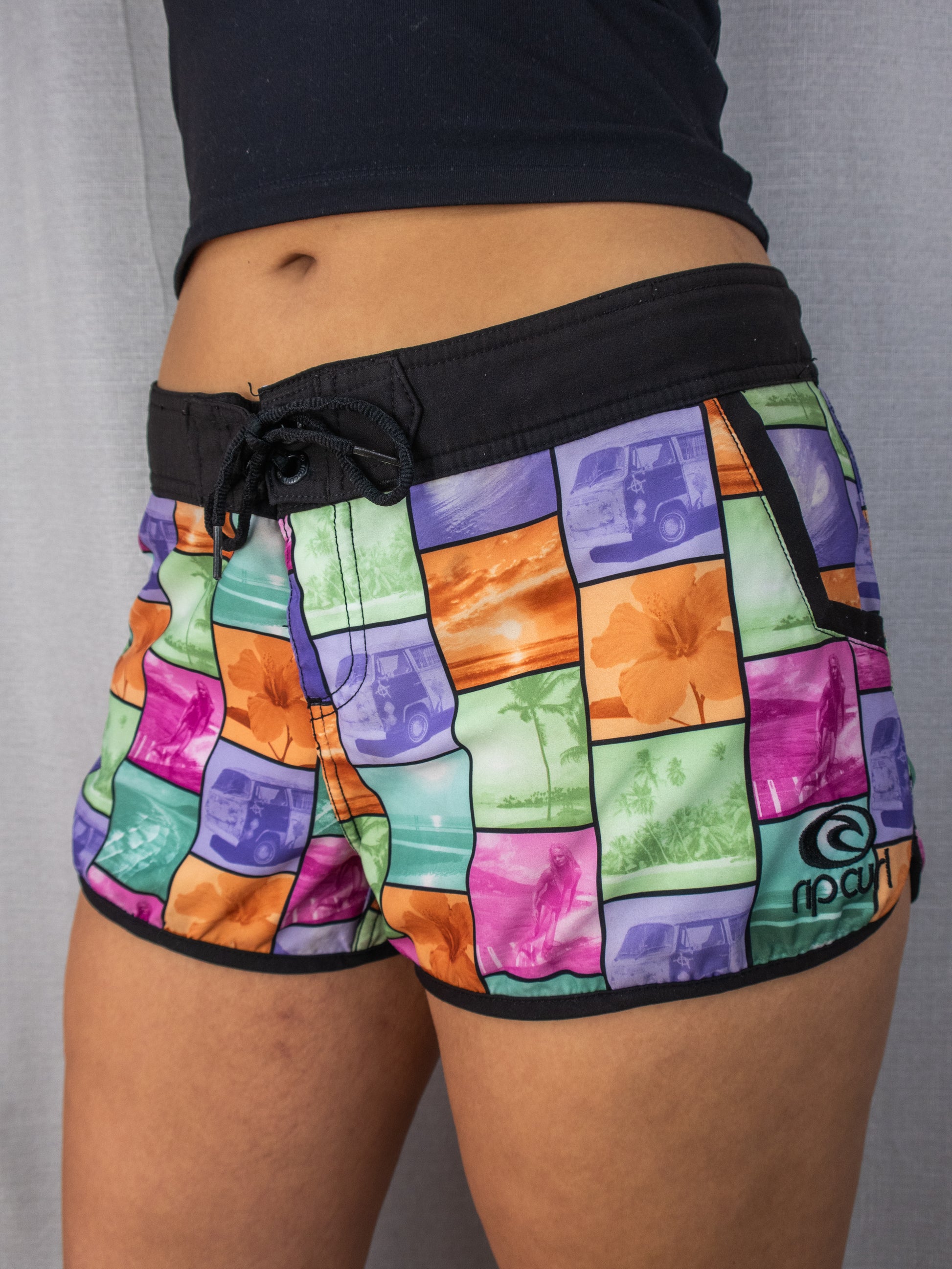 Y2K Rip Curl Board Shorts - Multicolour Surf Print - Size 10