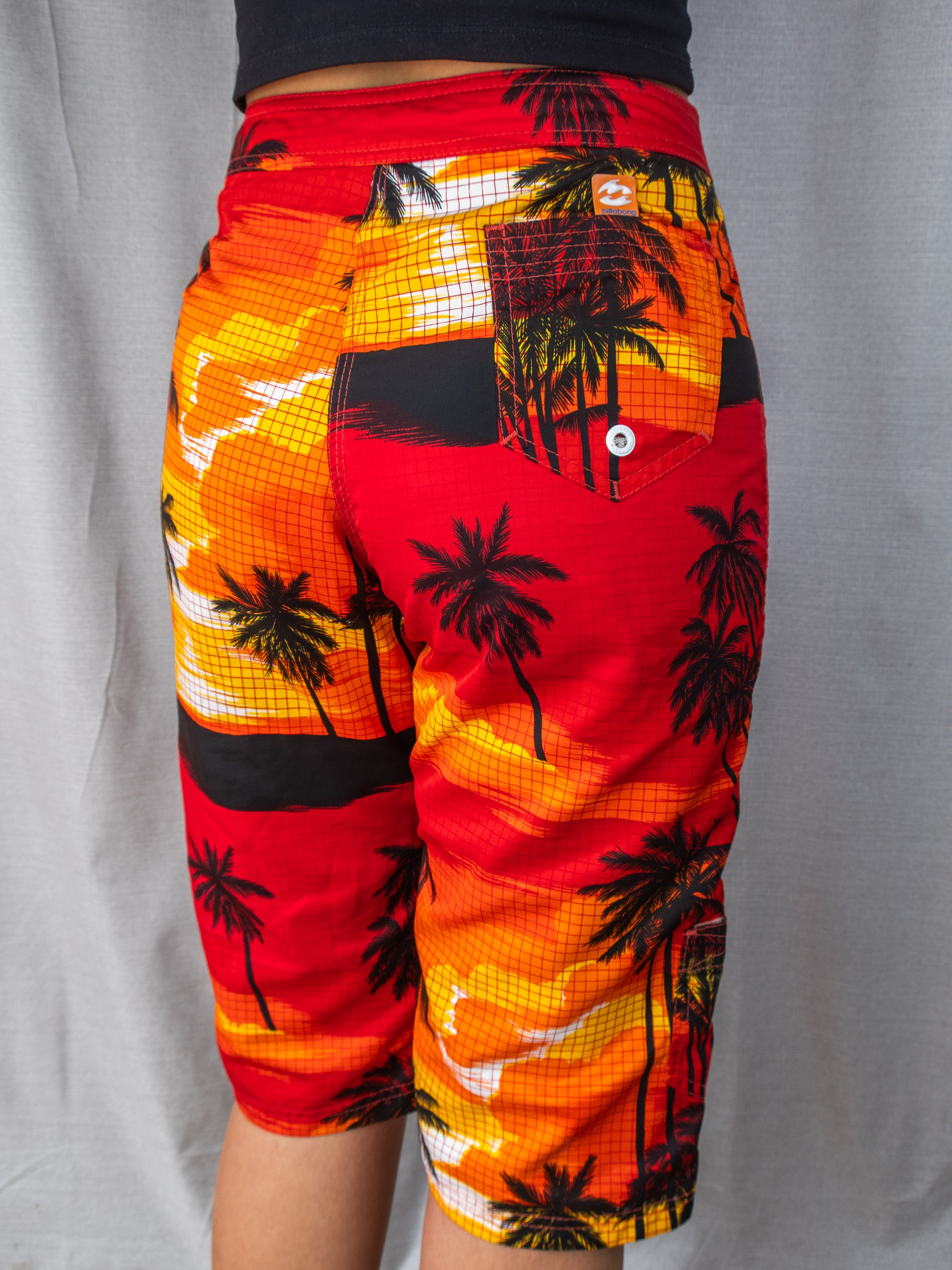 Y2K Billabong Board Shorts - Sunset Palm Print - Size 8