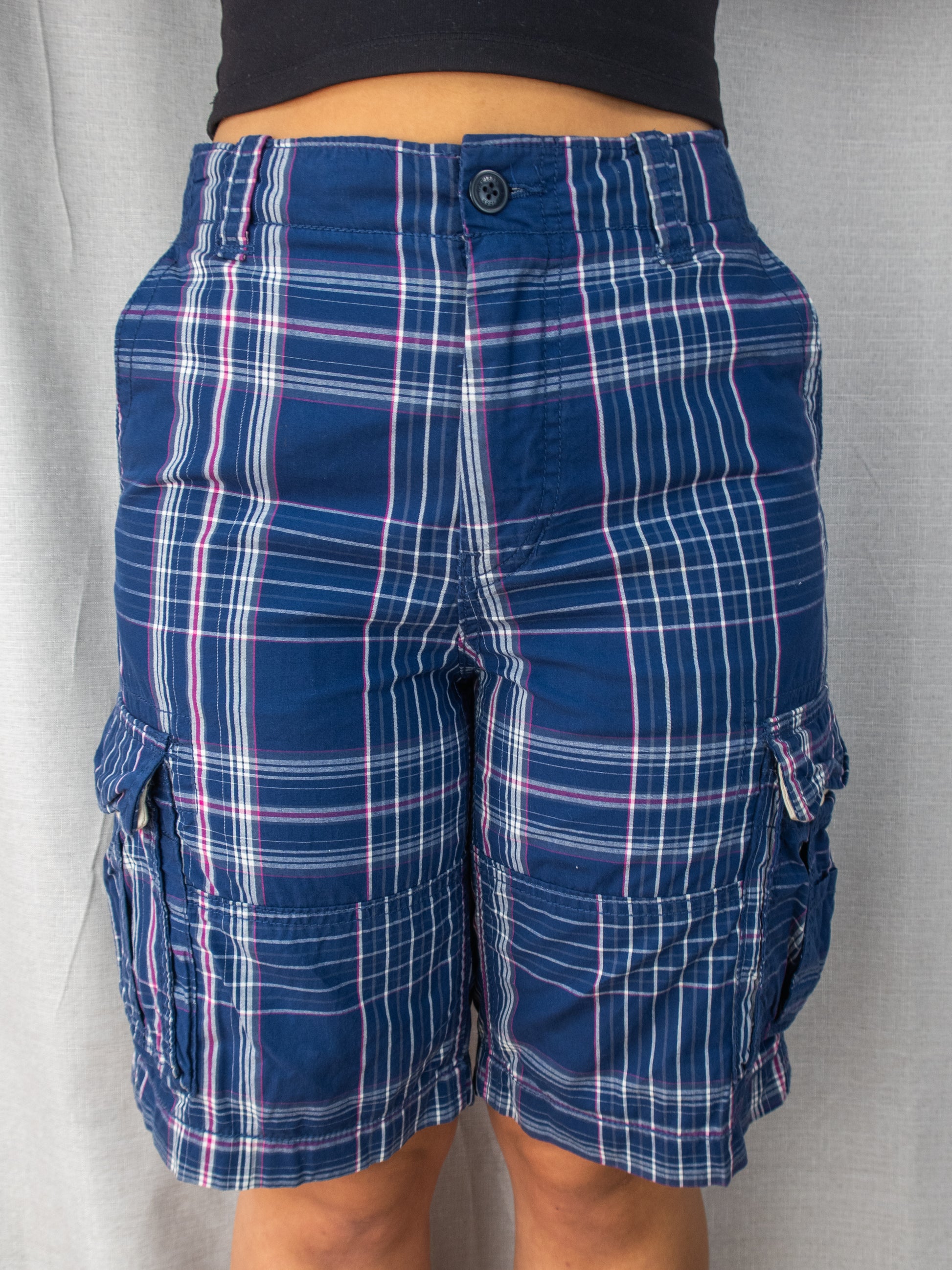 Gap Cargo Shorts - Navy Multicolour Check - Size 6