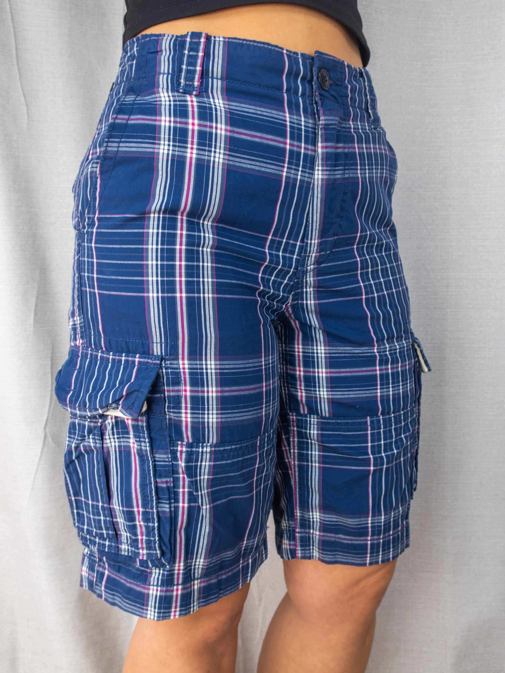 Gap Cargo Shorts - Navy Multicolour Check - Size 6