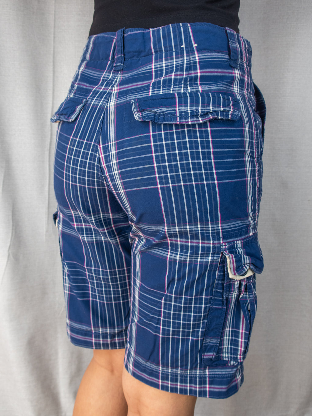 Gap Cargo Shorts - Navy Multicolour Check - Size 6