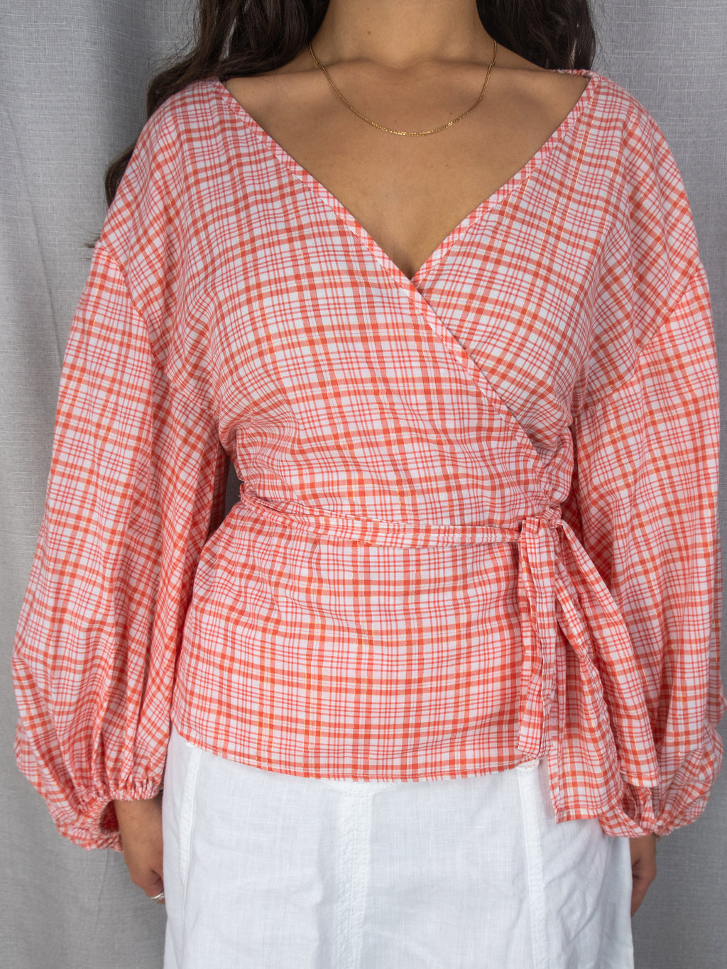 Michael Kors Tie Front Blouse - Red Gingham - Size M
