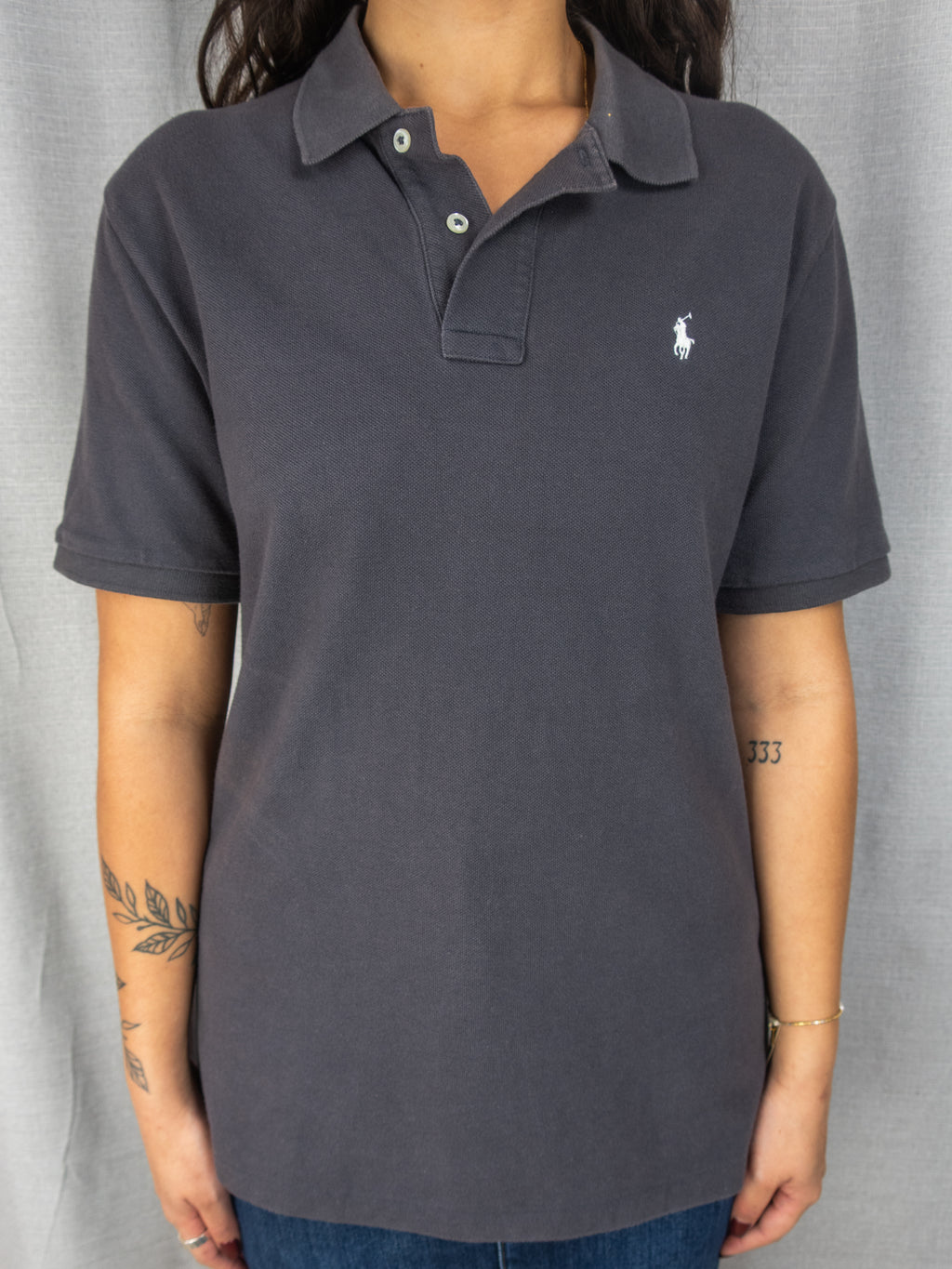 Ralph Lauren Polo Shirt - Charcoal Logo - L