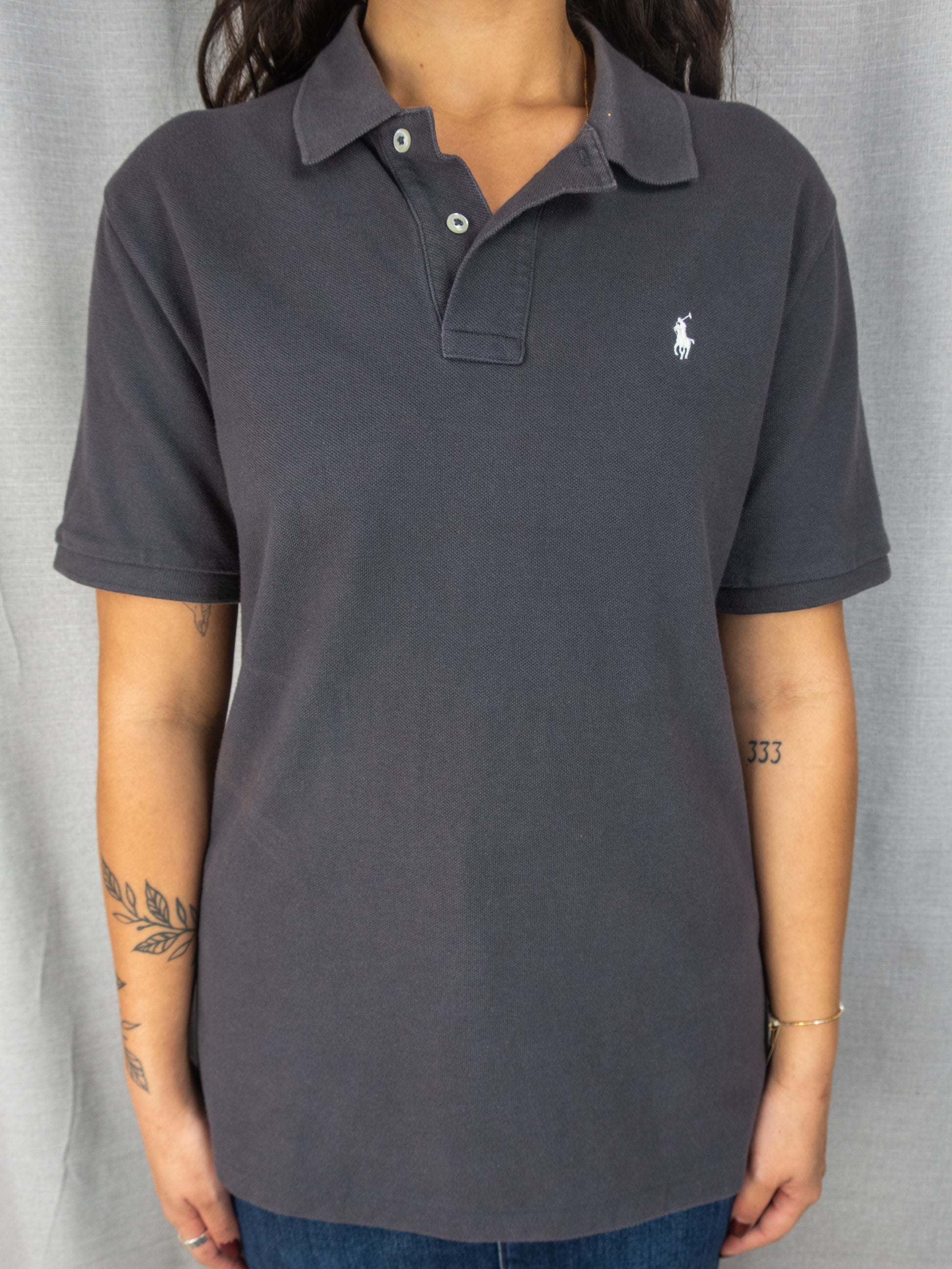 Ralph Lauren Polo Shirt - Charcoal Logo - L