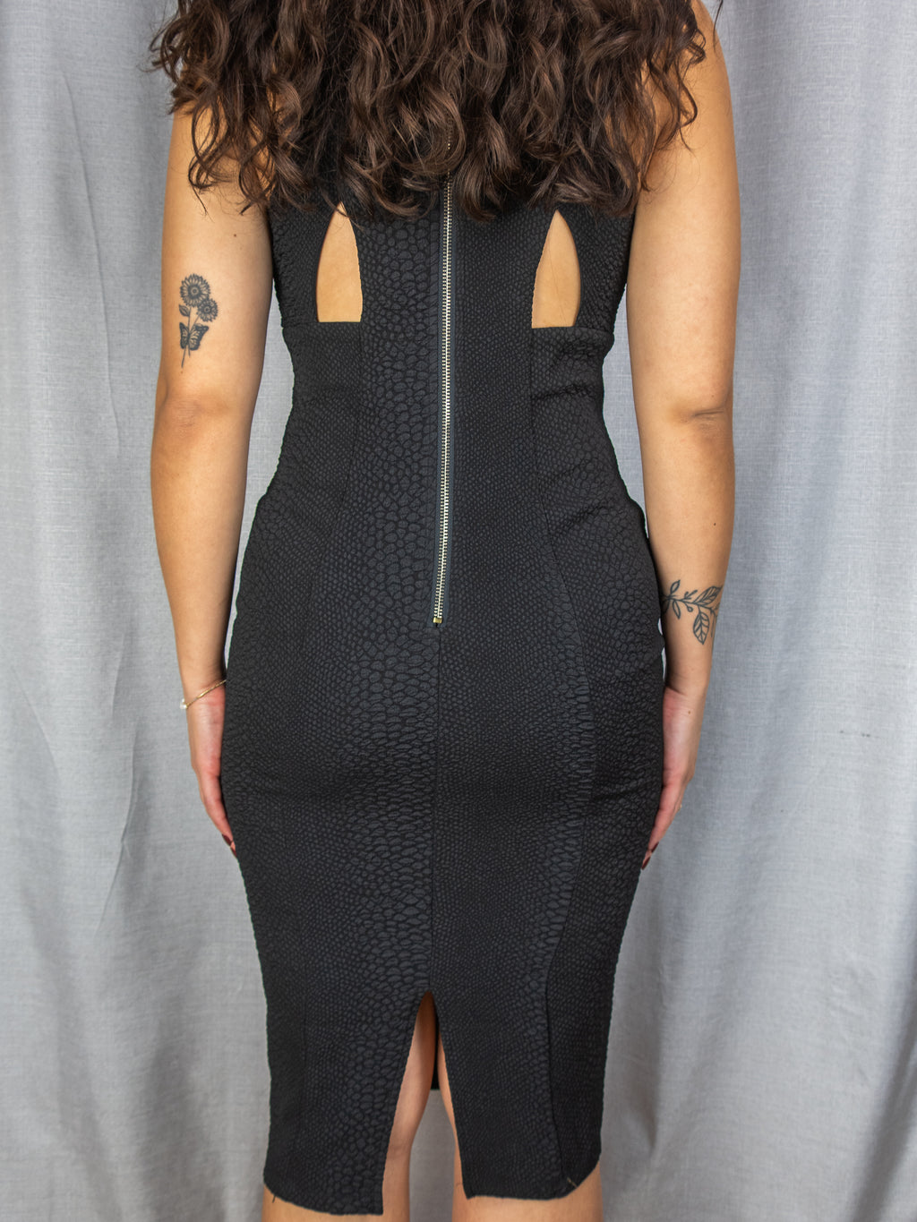 Kardashian Kollection Textured Midi Dress - Black Bodycon - Size 8