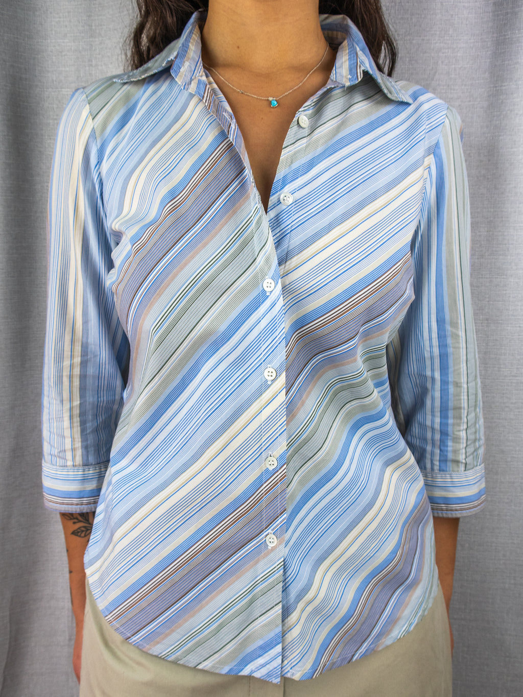 Y2K Sportscraft Striped Shirt - Blue Multicolour - Size 8