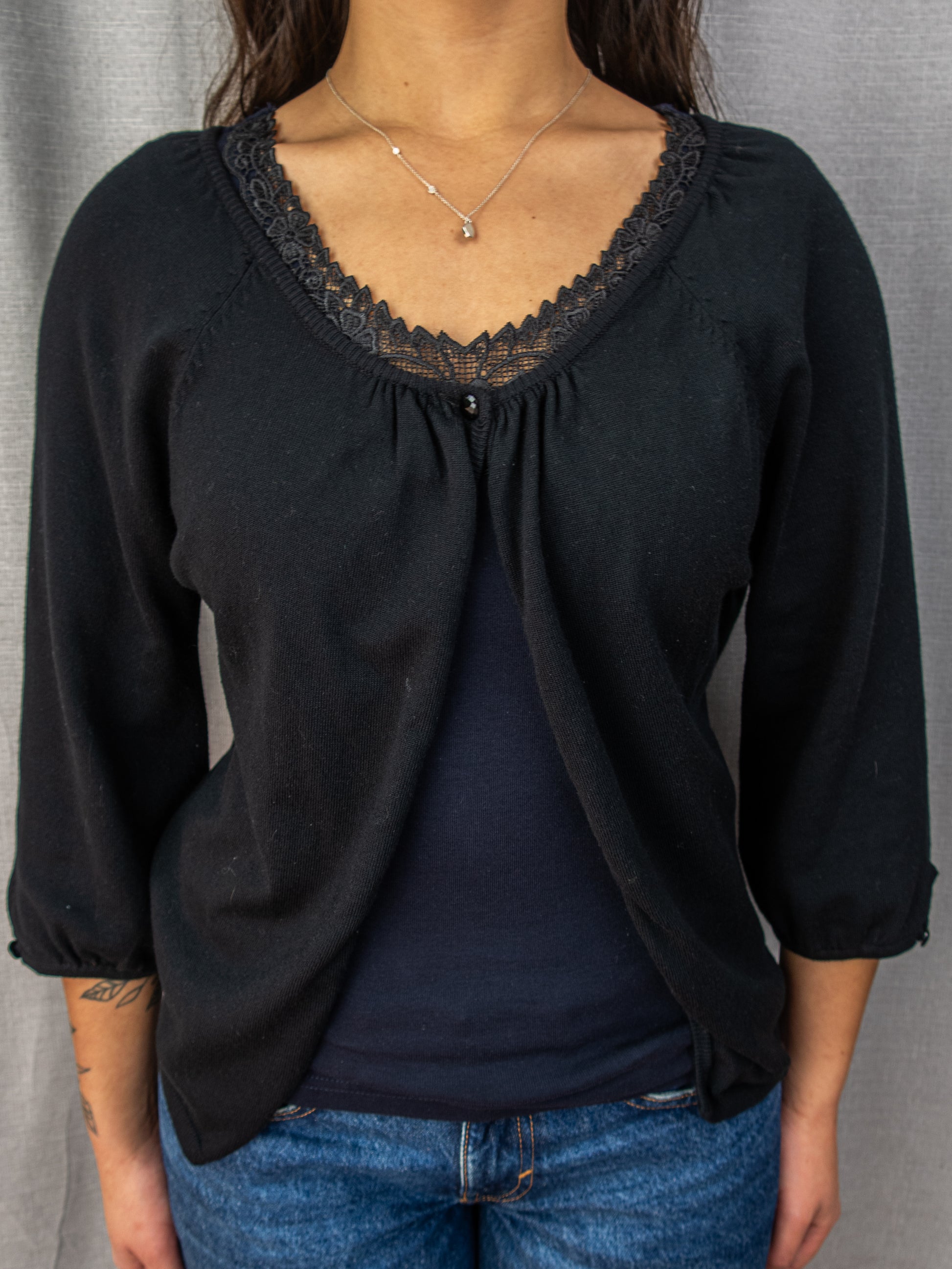 Y2K Simona Knit Cardigan - Black - Size S