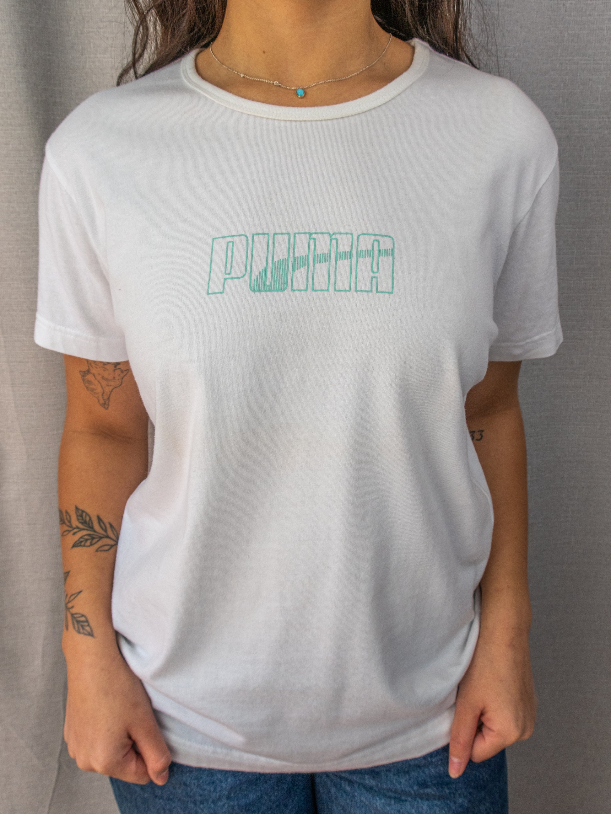 Y2K Puma Baby Tee - White Logo - Size 10