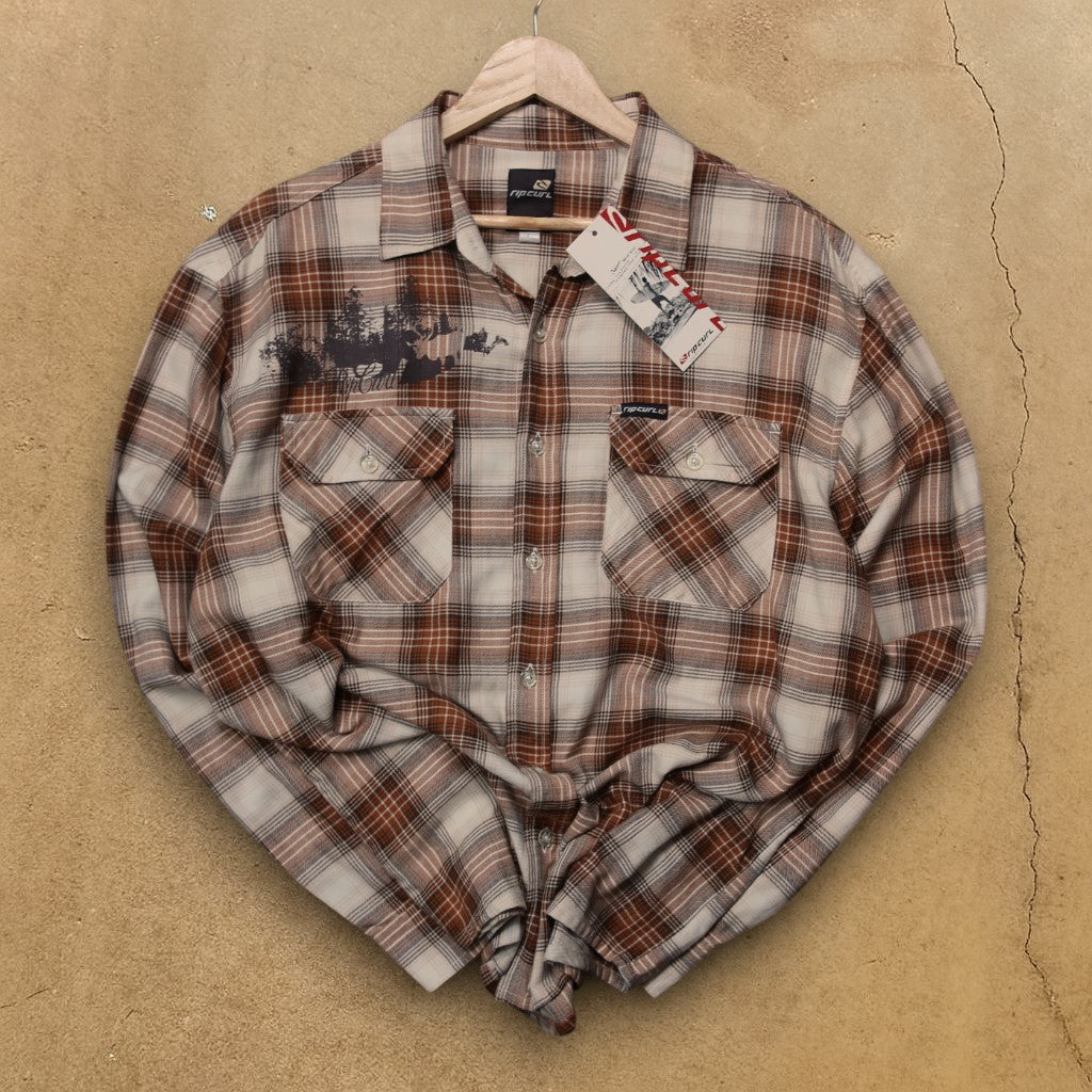 VINTAGE LONG-SLEEVE RIPCURL BUTTON-UP SHIRT - L