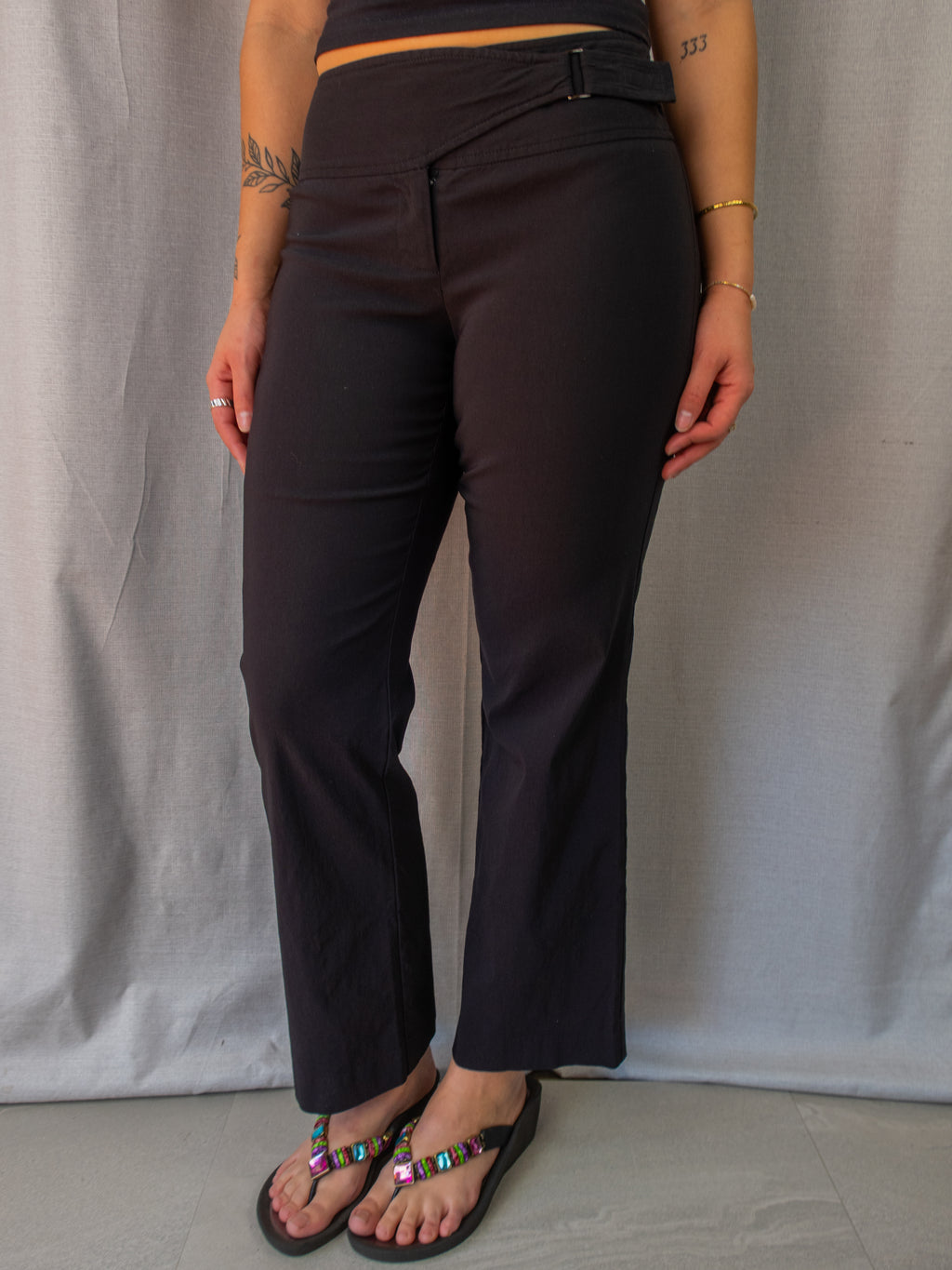Y2K Events Black Wrap Waist Pants - Minimal Straight Leg - Size 6