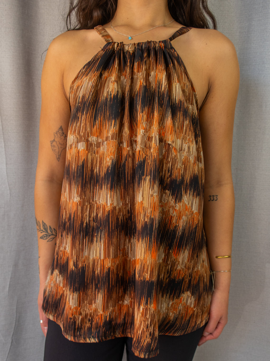 Valoo Abstract Halter Top - Brown Print - Size S
