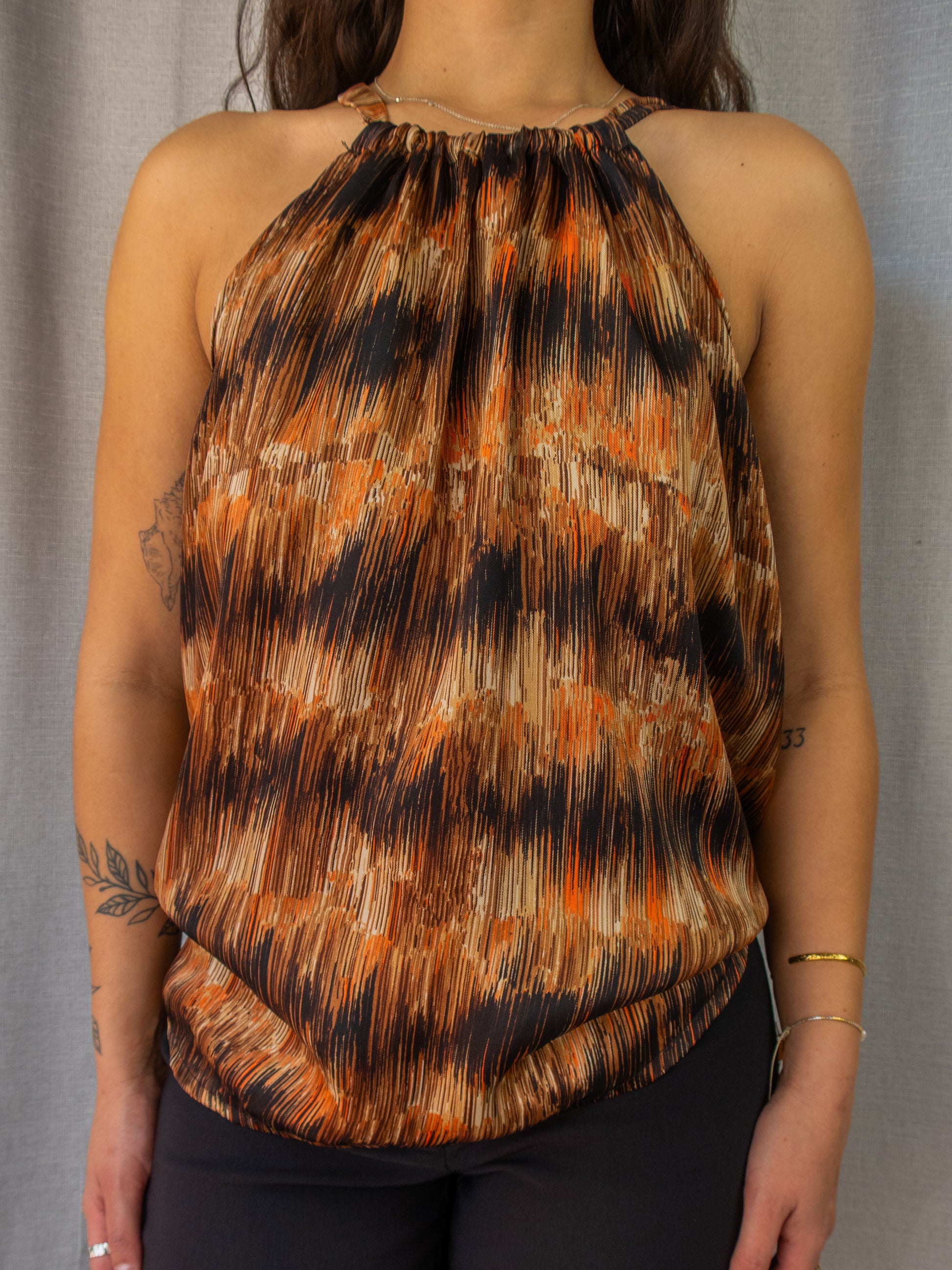 Valoo Abstract Halter Top - Brown Print - Size S