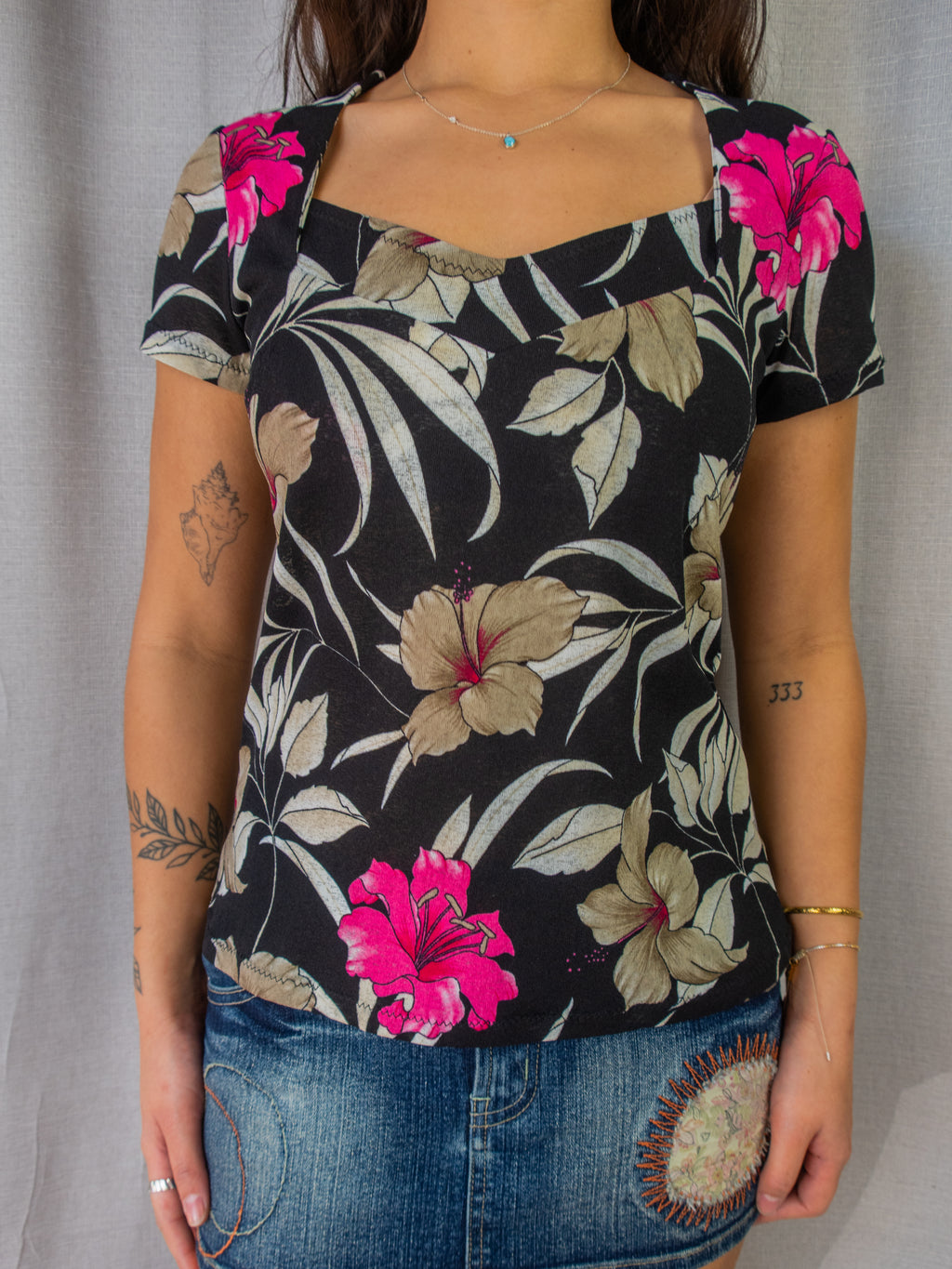 Capital M Floral Top - Black - Size S