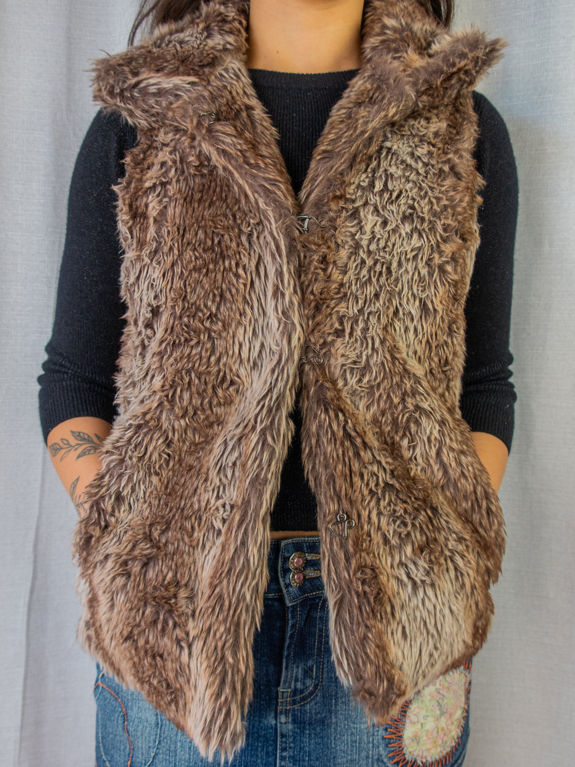 Ice Faux Fur Vest - Brown - Size XS