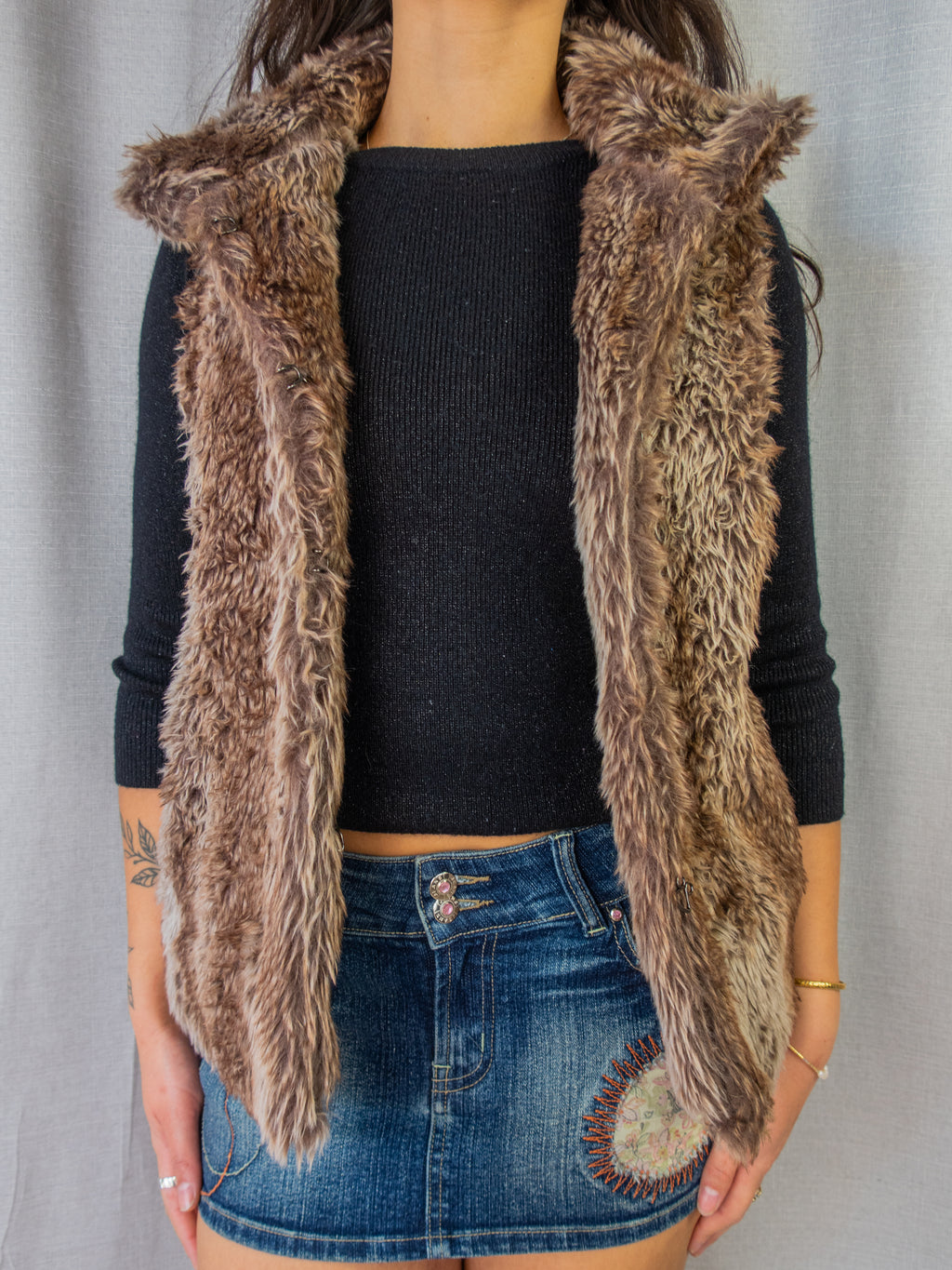 Ice Faux Fur Vest - Brown - Size XS