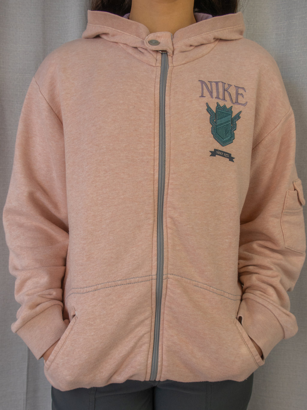 Y2K Nike Zip-Up Hoodie - Peach/Purple - Size S