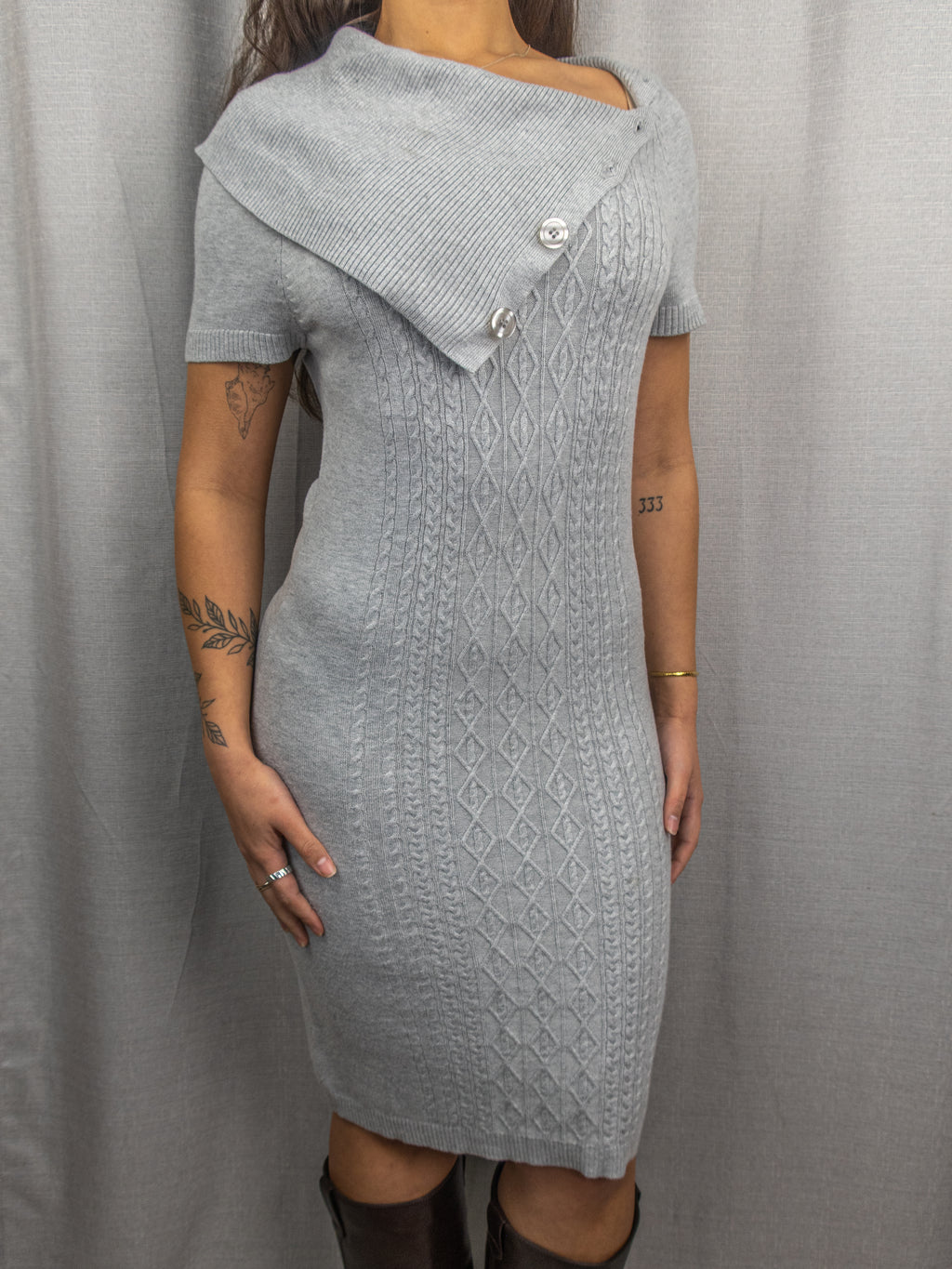 Y2K Events Knit Dress - Cable Knit Grey - Size M