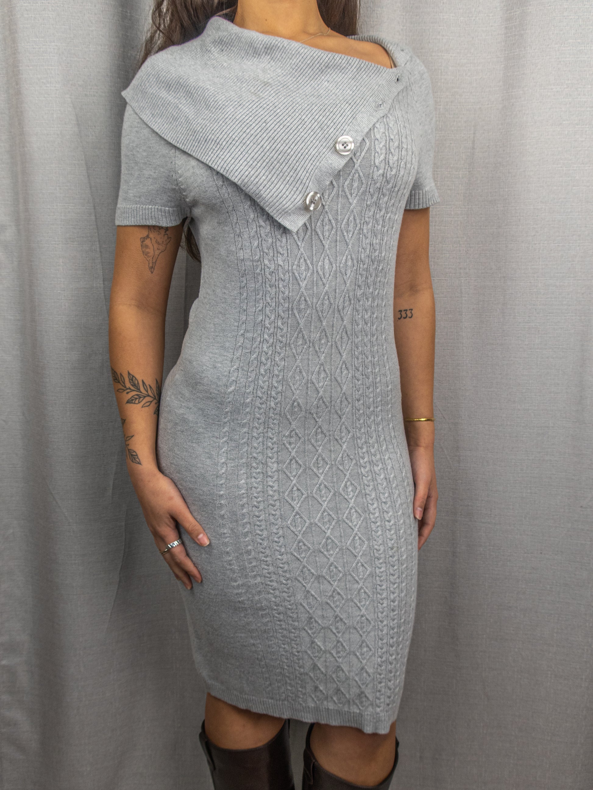 Y2K Events Knit Dress - Cable Knit Grey - Size M