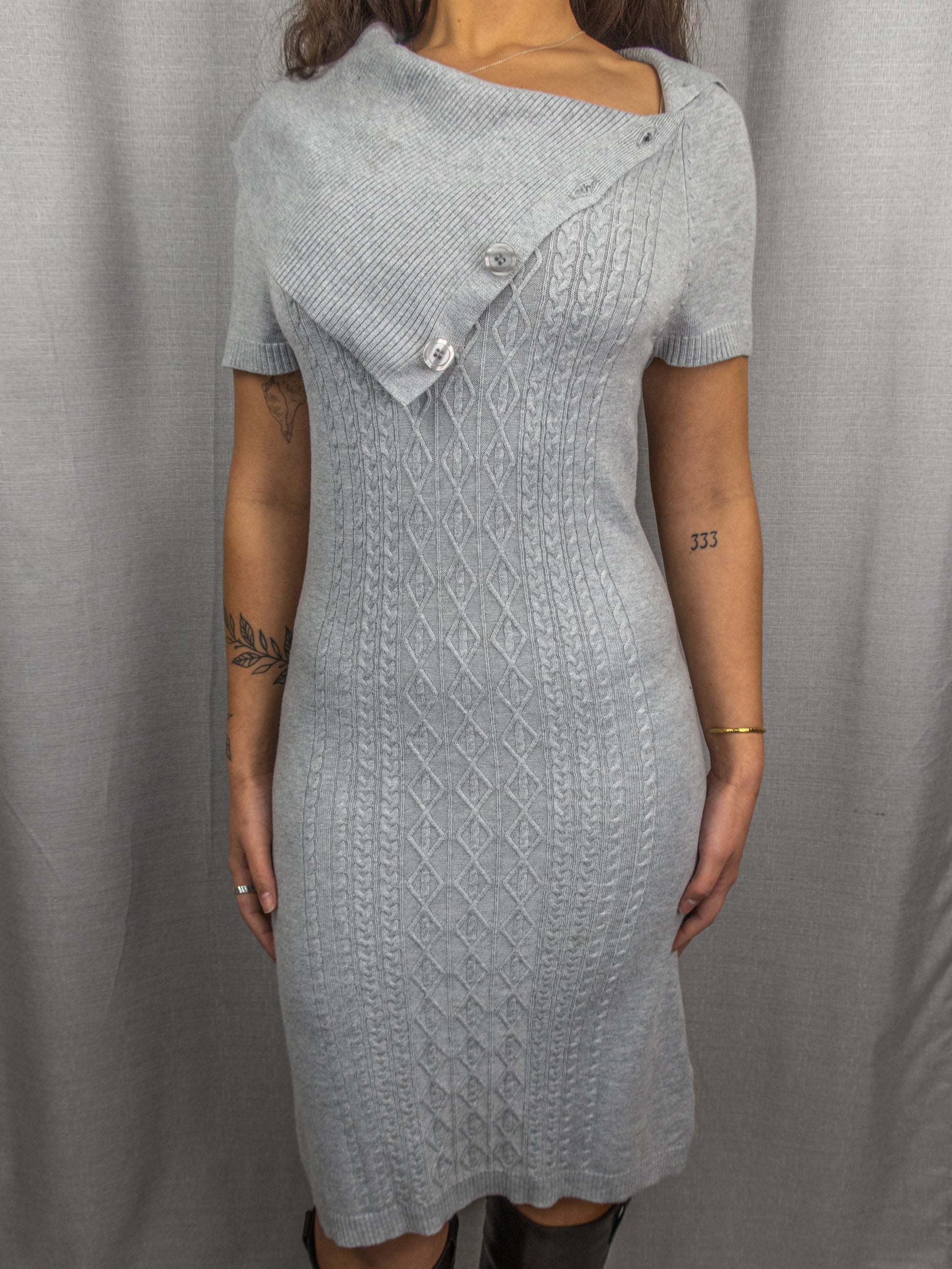 Y2K Events Knit Dress - Cable Knit Grey - Size M