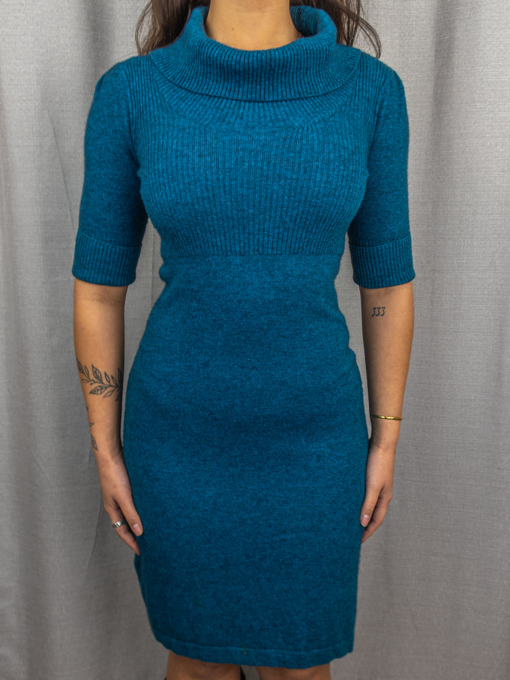 Y2K Esprit Knit Dress - Cowl Neck Teal - Size XS
