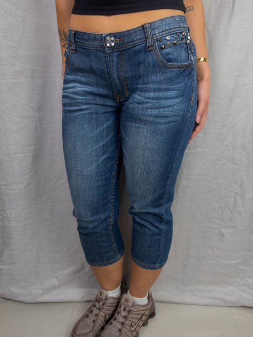 Y2K GNG Jeans Studded Capri Denim Jeans - Blue - Size 12