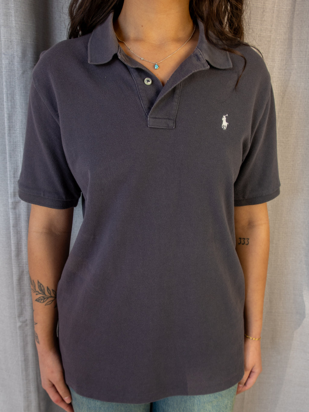 Ralph Lauren Polo Shirt - Charcoal Logo - L