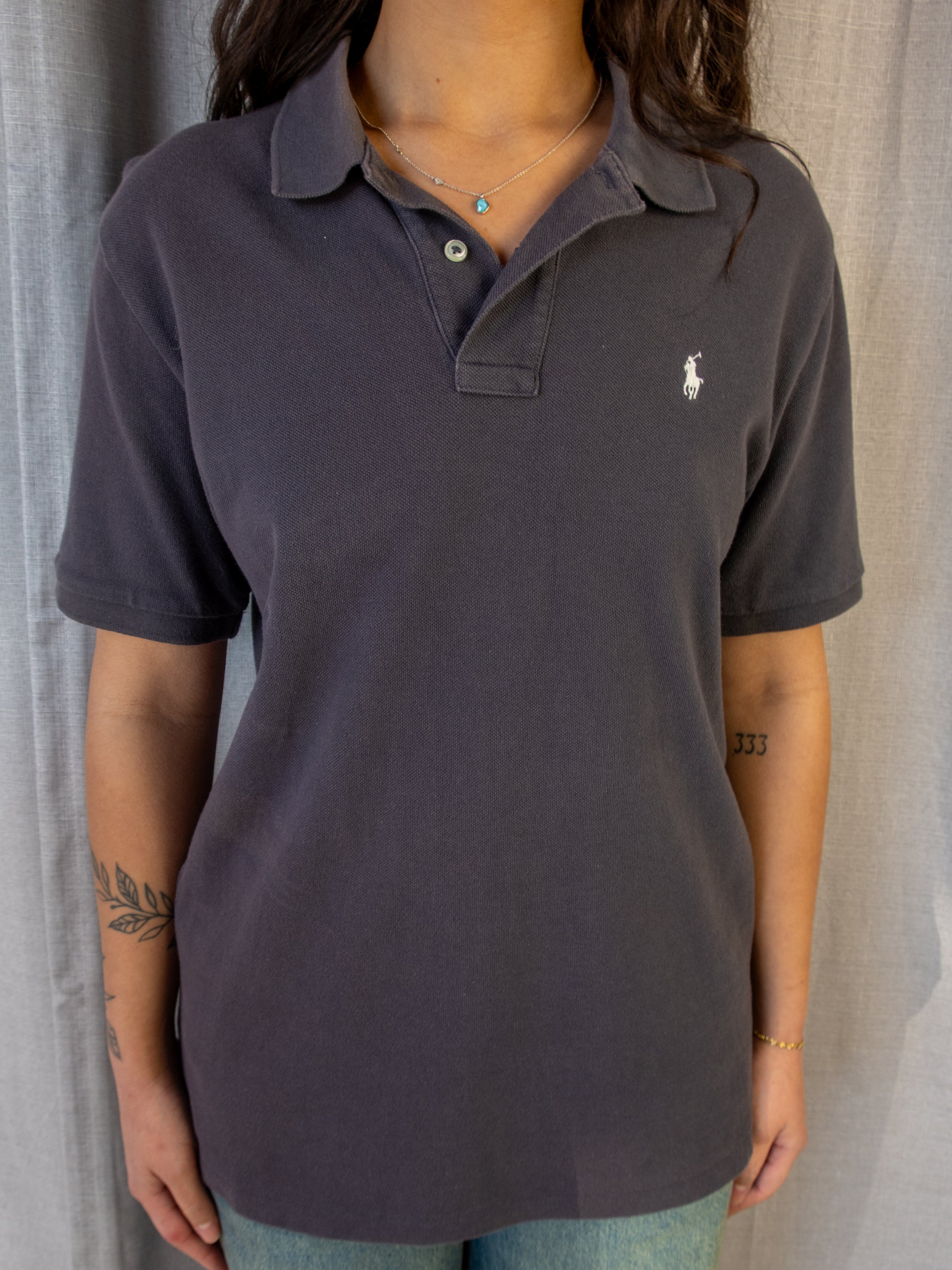 Ralph Lauren Polo Shirt - Charcoal Logo - L