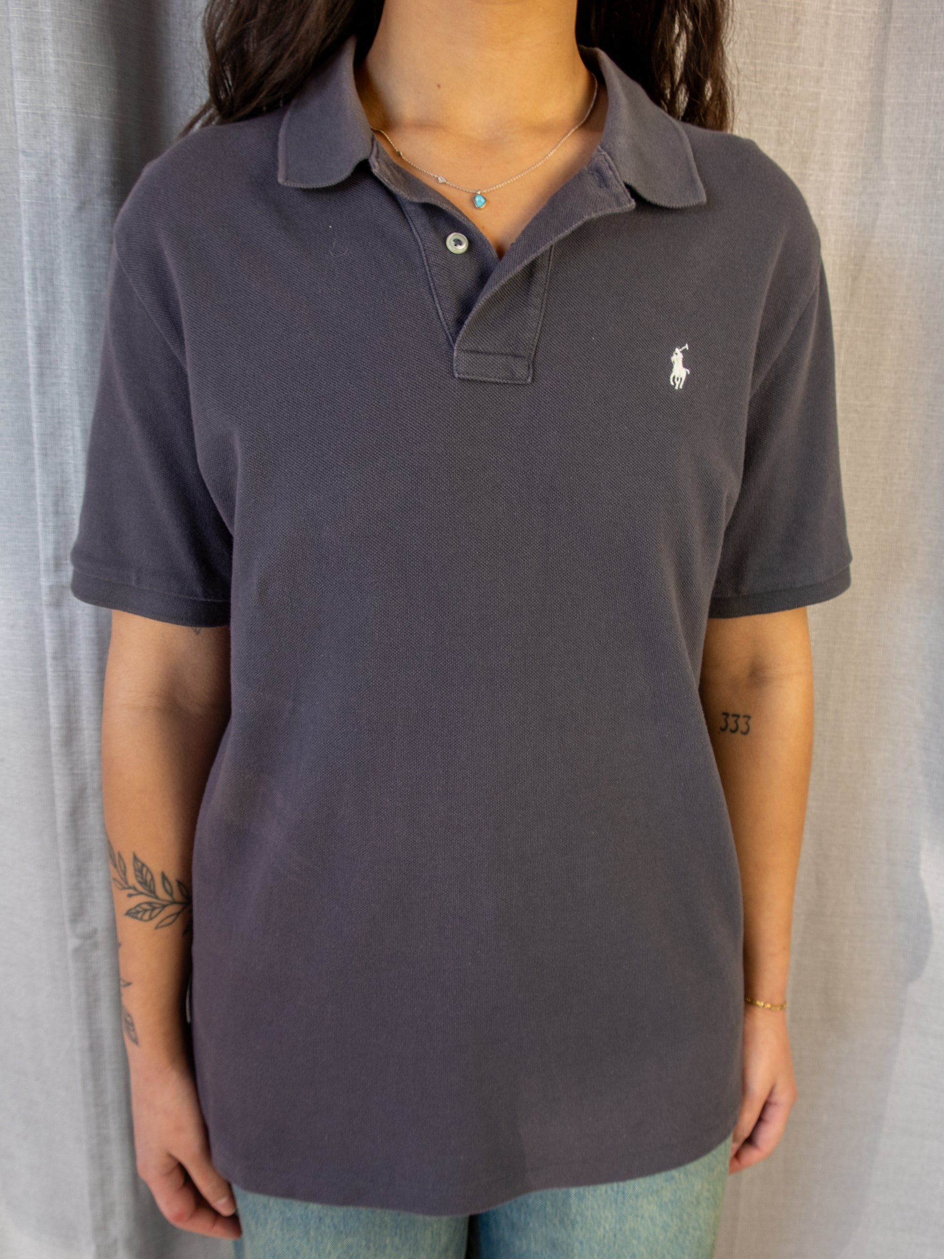 Ralph Lauren Polo Shirt - Charcoal Logo - L