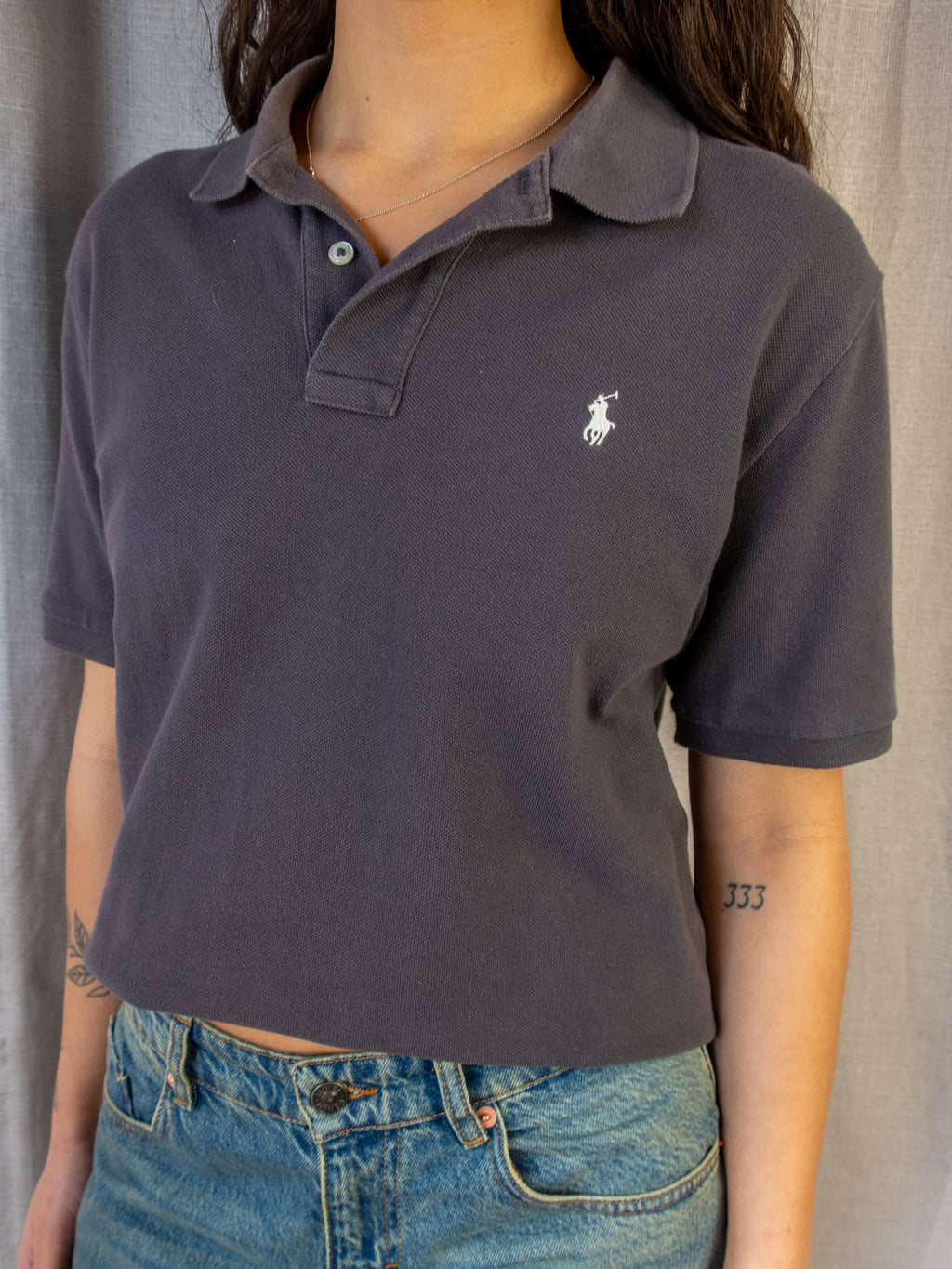 Ralph Lauren Polo Shirt - Charcoal Logo - L