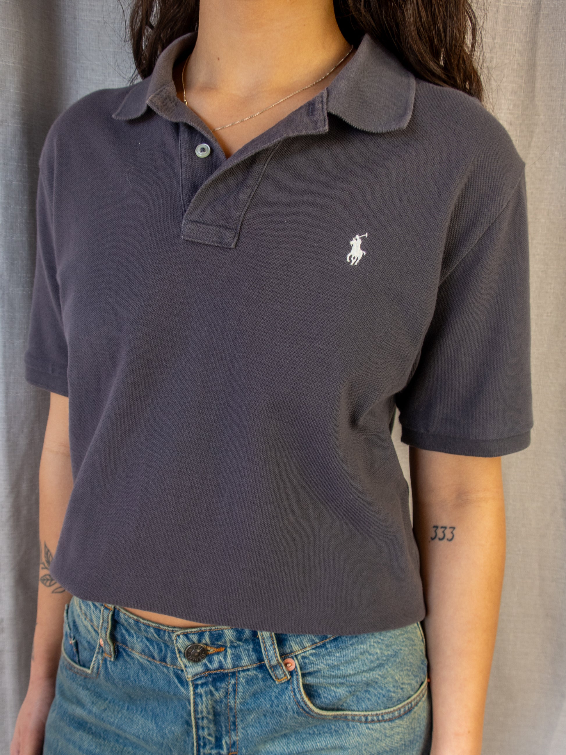 Ralph Lauren Polo Shirt - Charcoal Logo - L