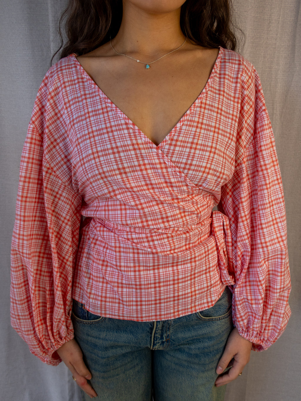 Michael Kors Tie Front Blouse - Red Gingham - Size M