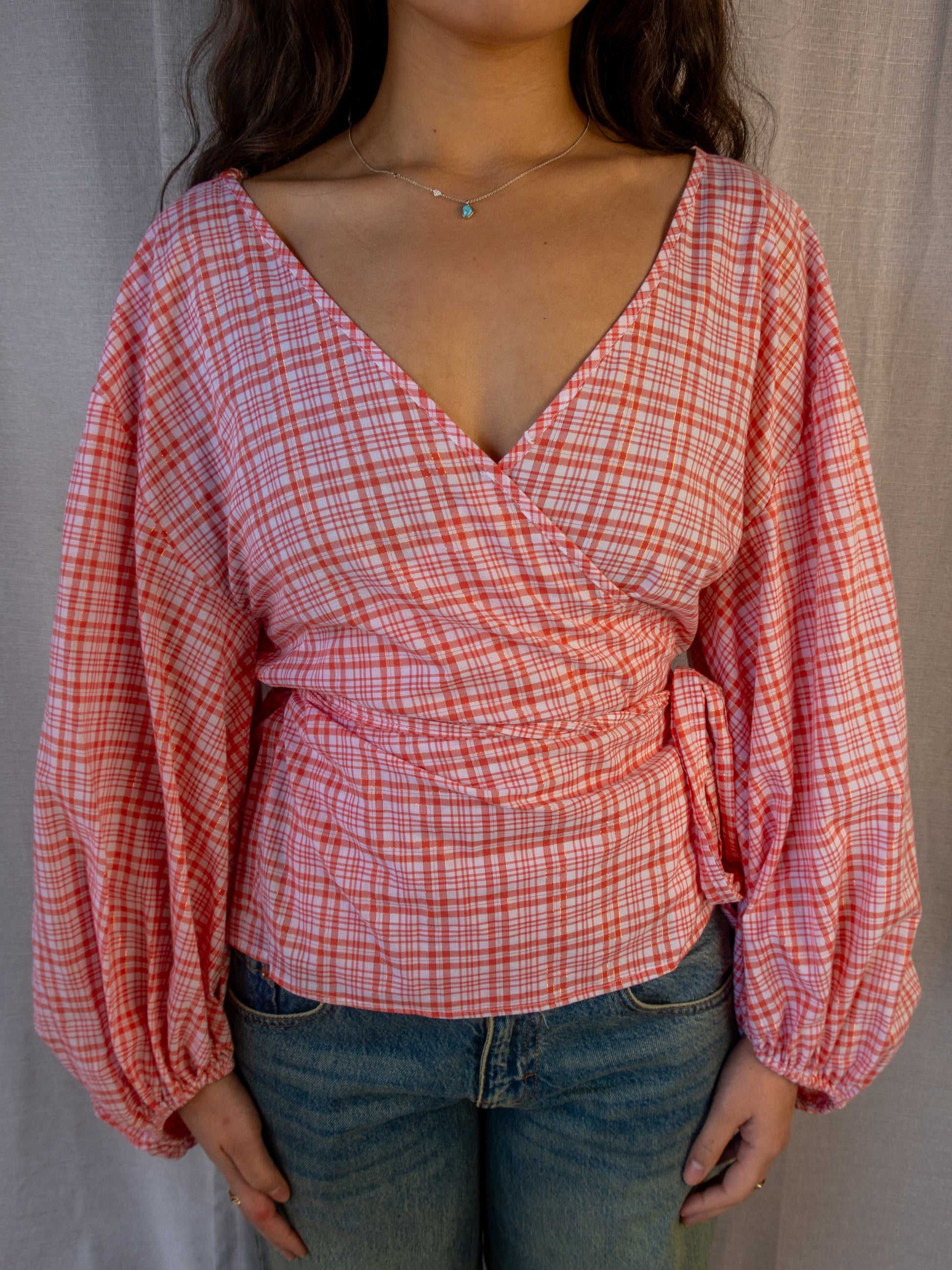Michael Kors Tie Front Blouse - Red Gingham - Size M