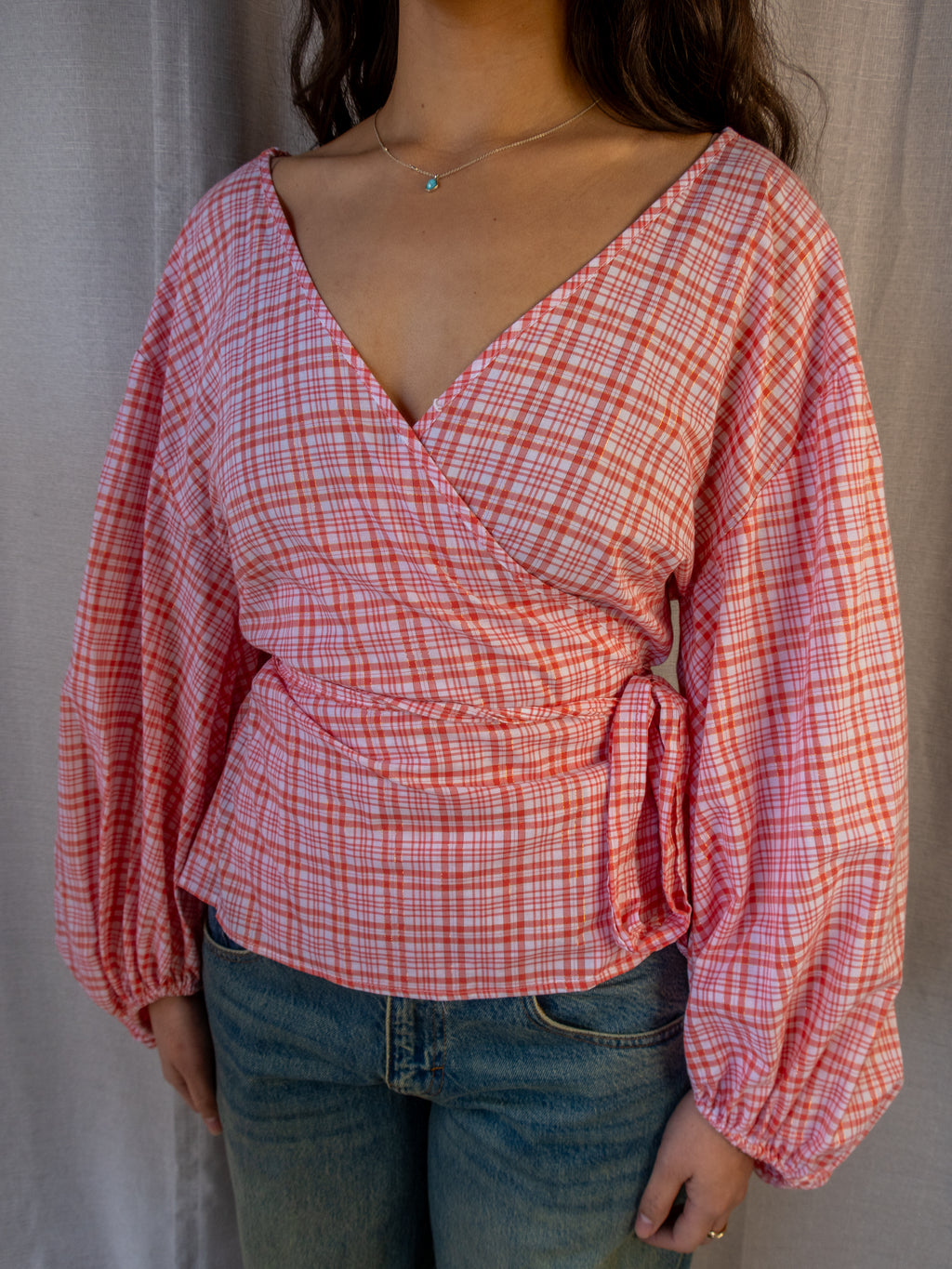 Michael Kors Tie Front Blouse - Red Gingham - Size M