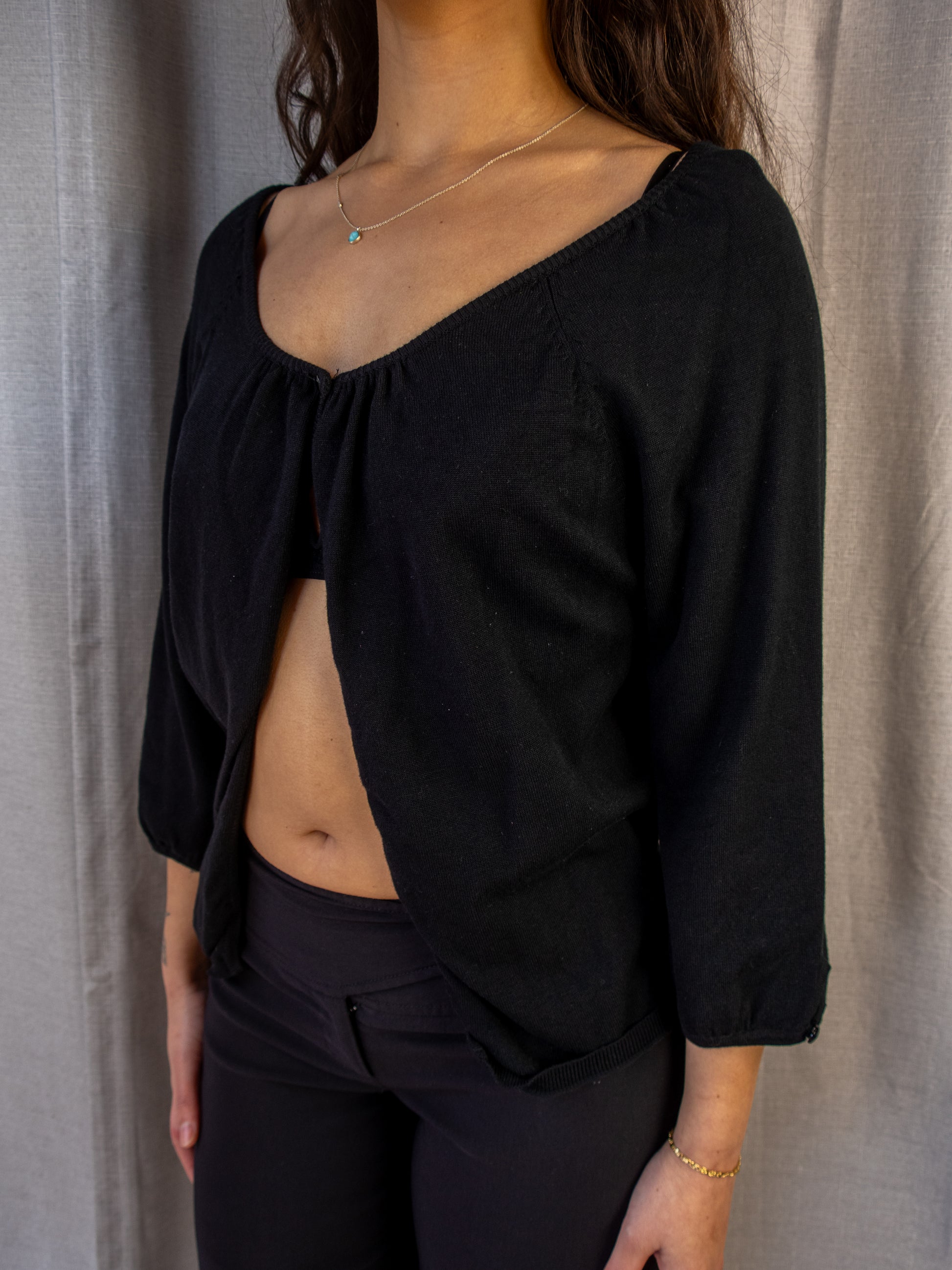 Y2K Simona Knit Cardigan - Black - Size S