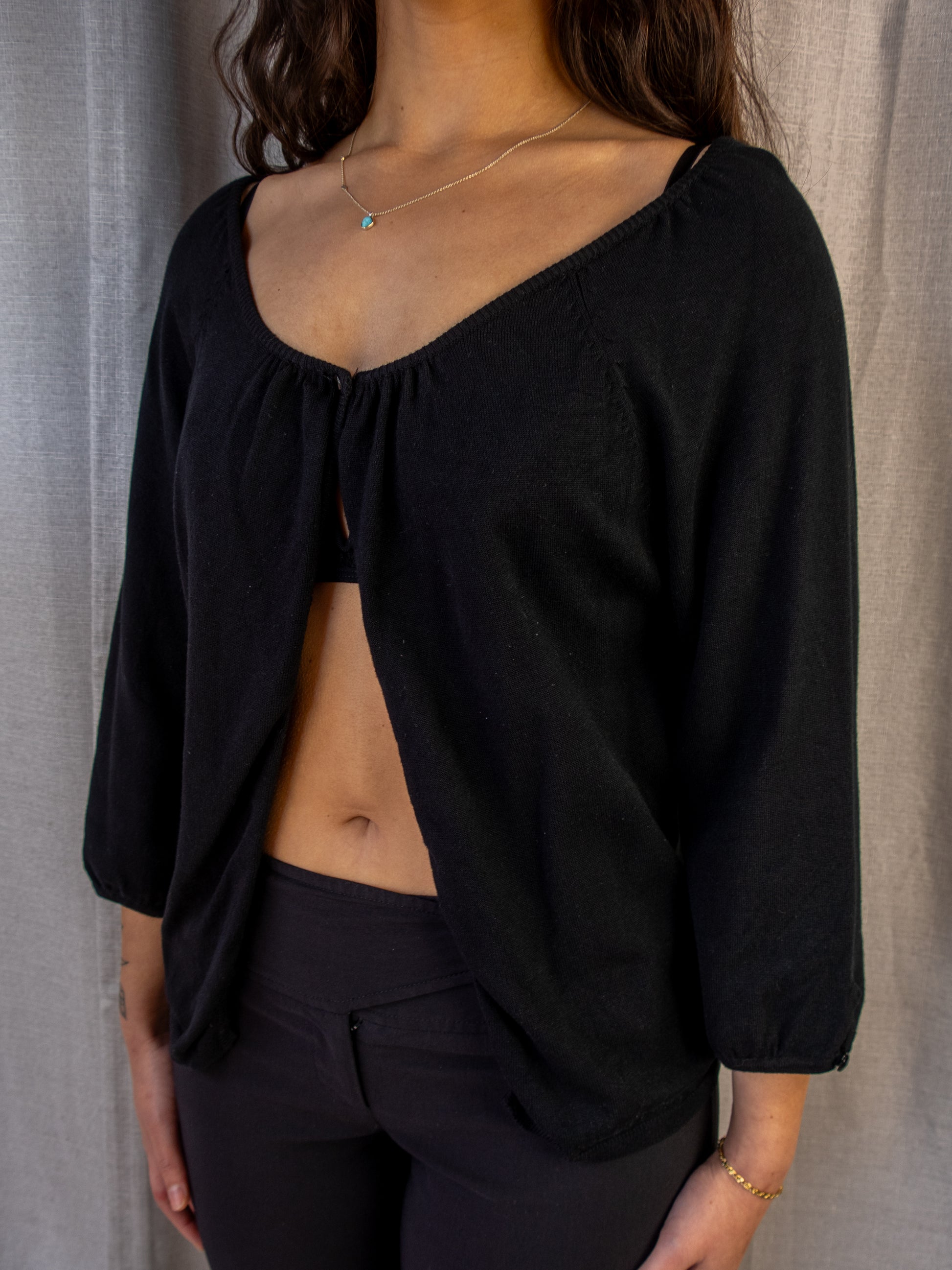 Y2K Simona Knit Cardigan - Black - Size S