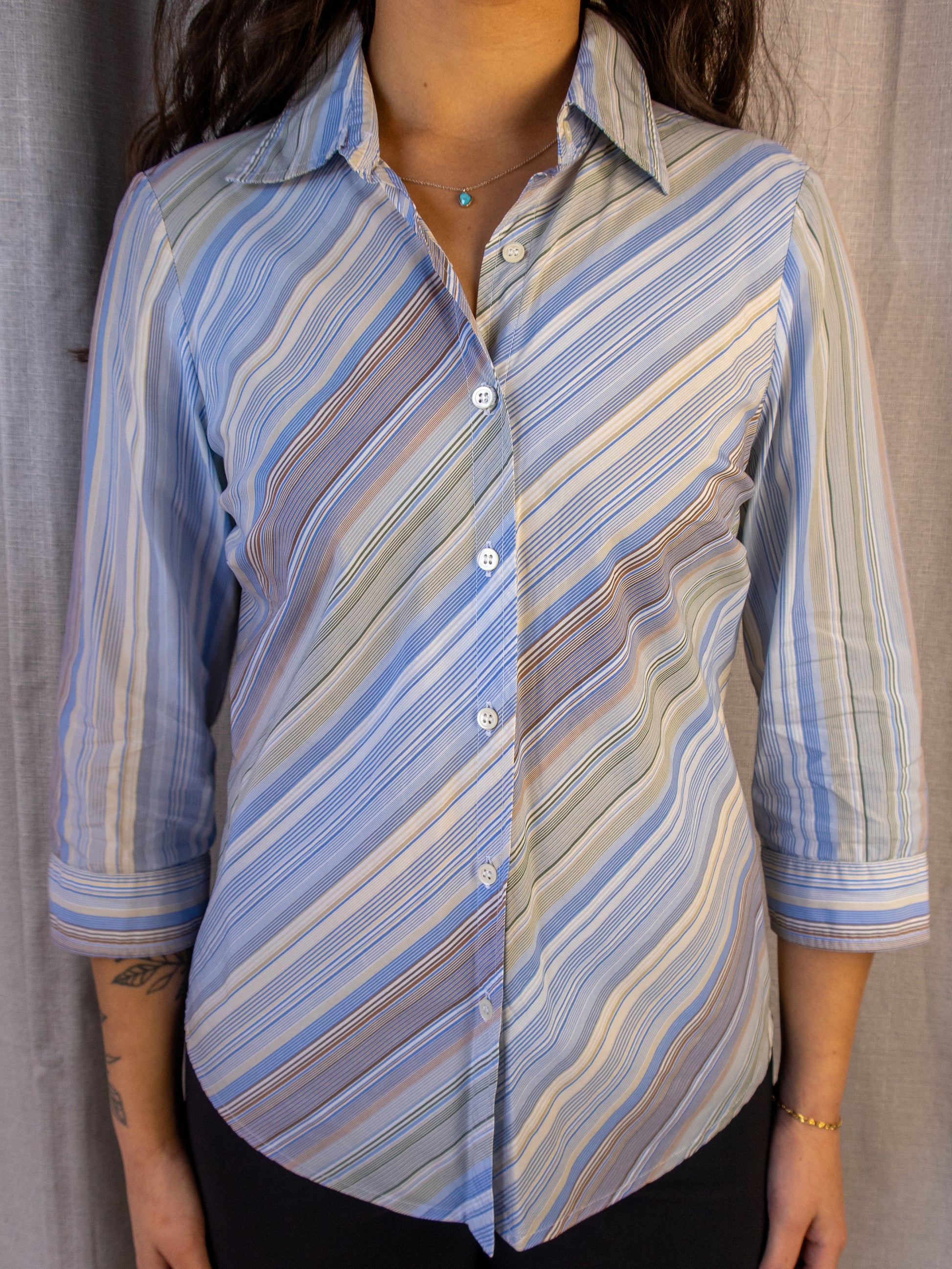 Y2K Sportscraft Striped Shirt - Blue Multicolour - Size 8
