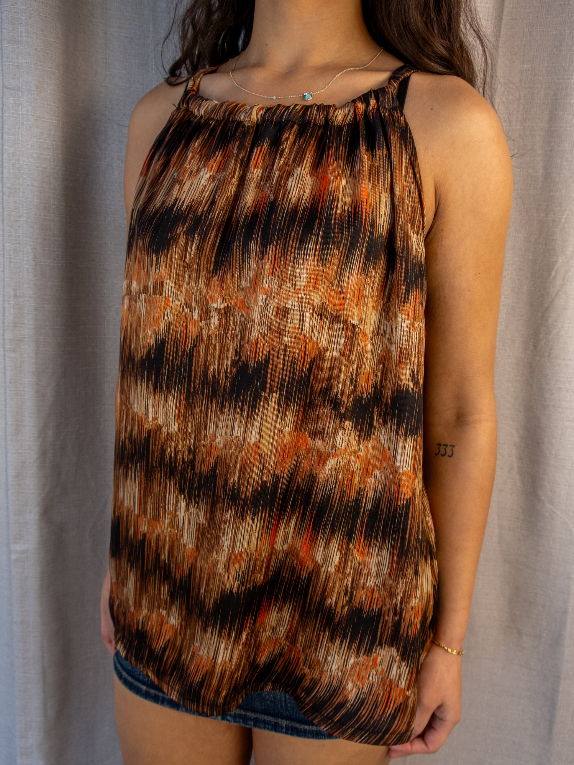 Valoo Abstract Halter Top - Brown Print - Size S