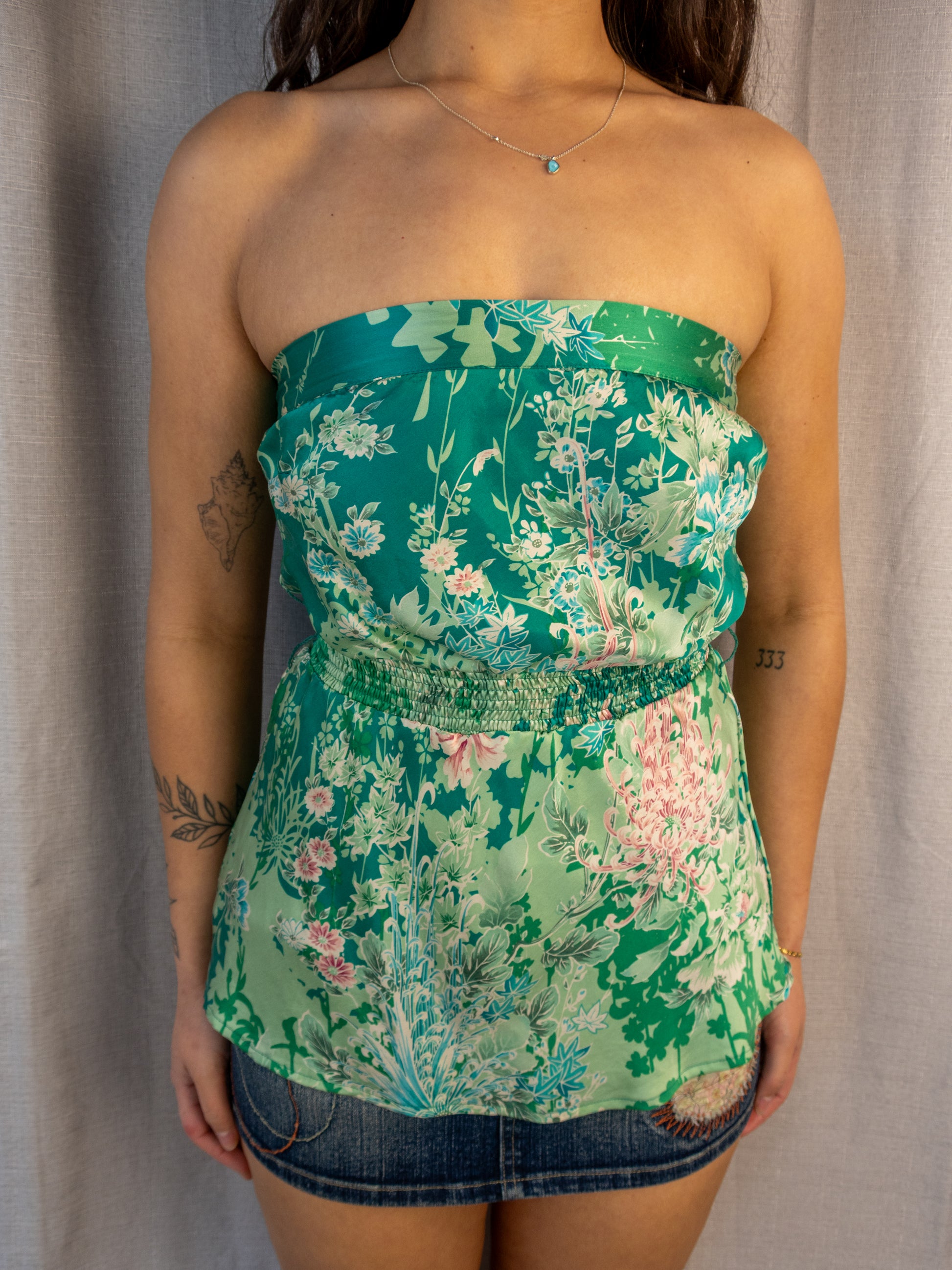 Y2K Warehouse Strapless Top - Green Floral - Size 8