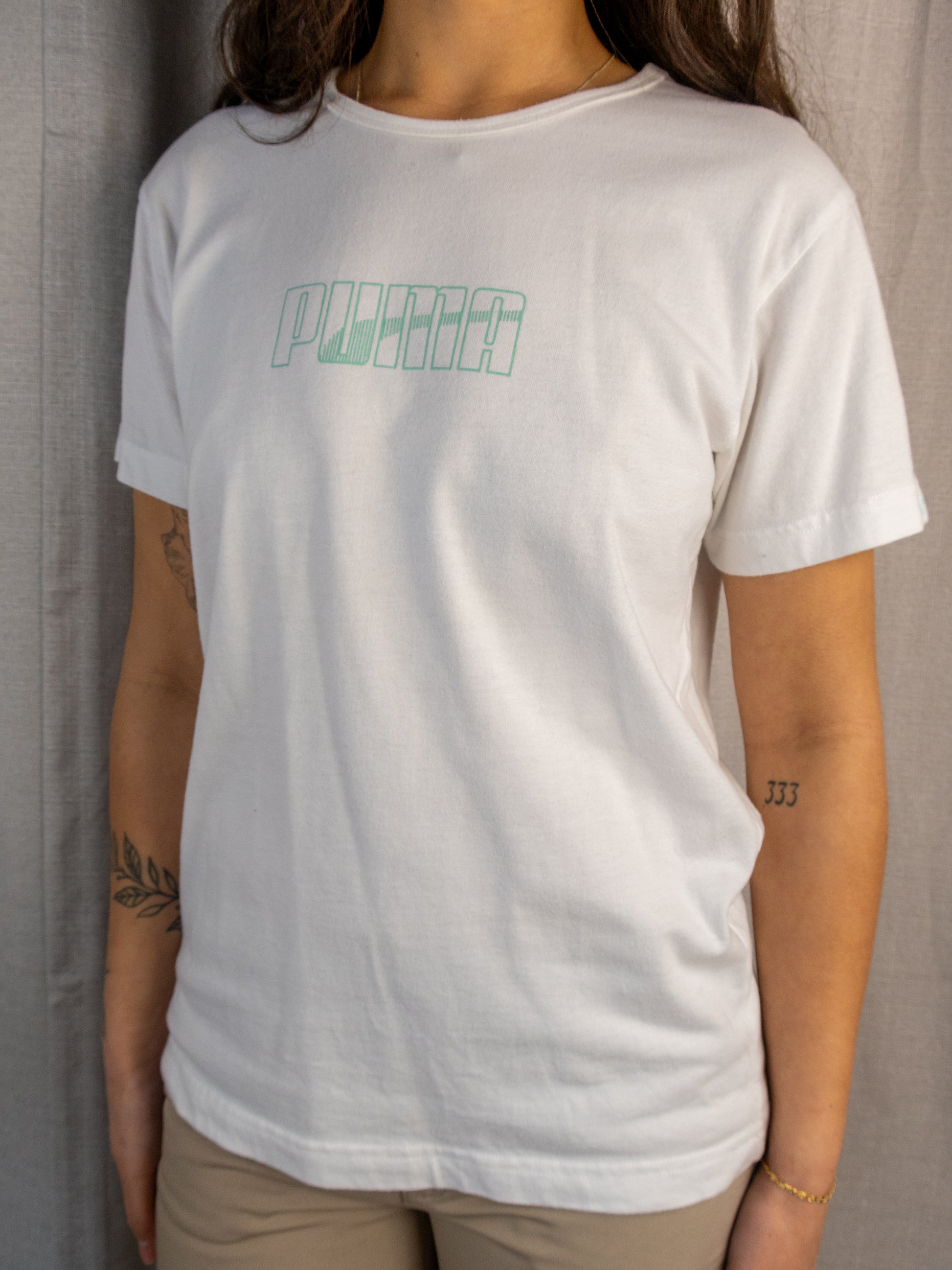Y2K Puma Baby Tee - White Logo - Size 10