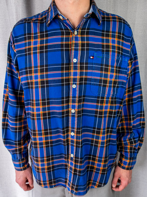 90's Tommy Hilfiger Long-Sleeve Flannel Button-Up Shirt - M