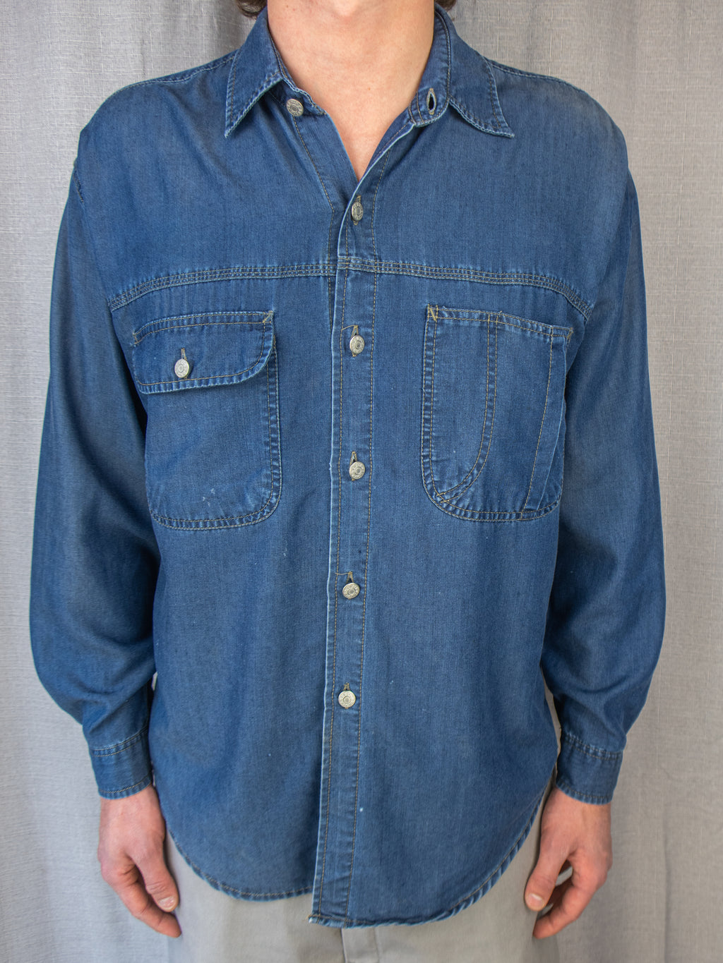 90s GUESS Made in USA Denim Button-Up Shirt - L/XL
