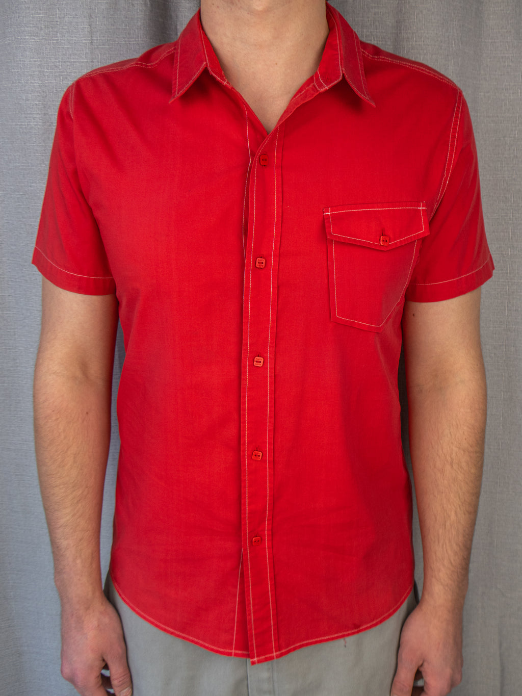 00s Rusty Contrast Stitch Button-Up Shirt - M/L