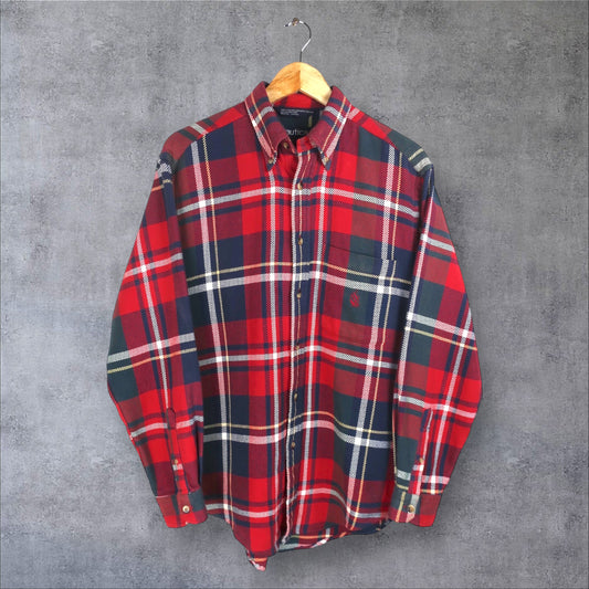 VINTAGE LONG-SLEEVE NAUTICA PLAID BUTTON-UP SHIRT - M