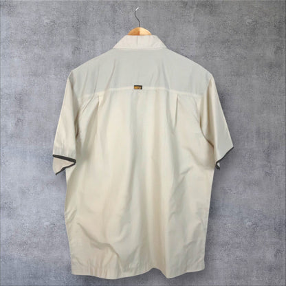 VINTAGE PIPING HOT BUTTON-UP SHIRT - L