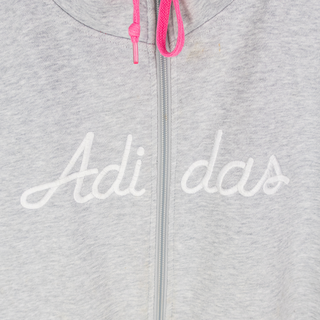 Y2K Adidas Hooded Jacket - Grey Pink Detail - Size M
