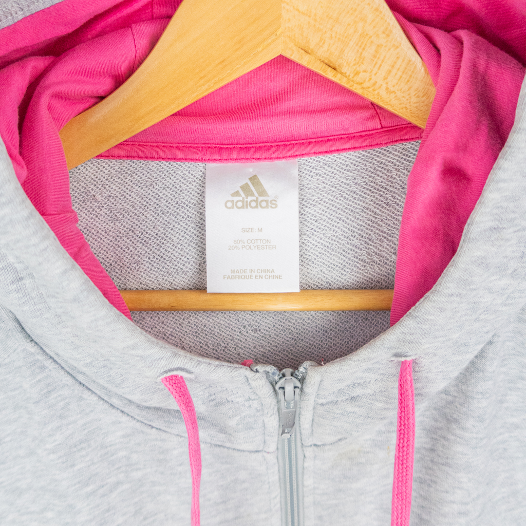 Y2K Adidas Hooded Jacket - Grey Pink Detail - Size M